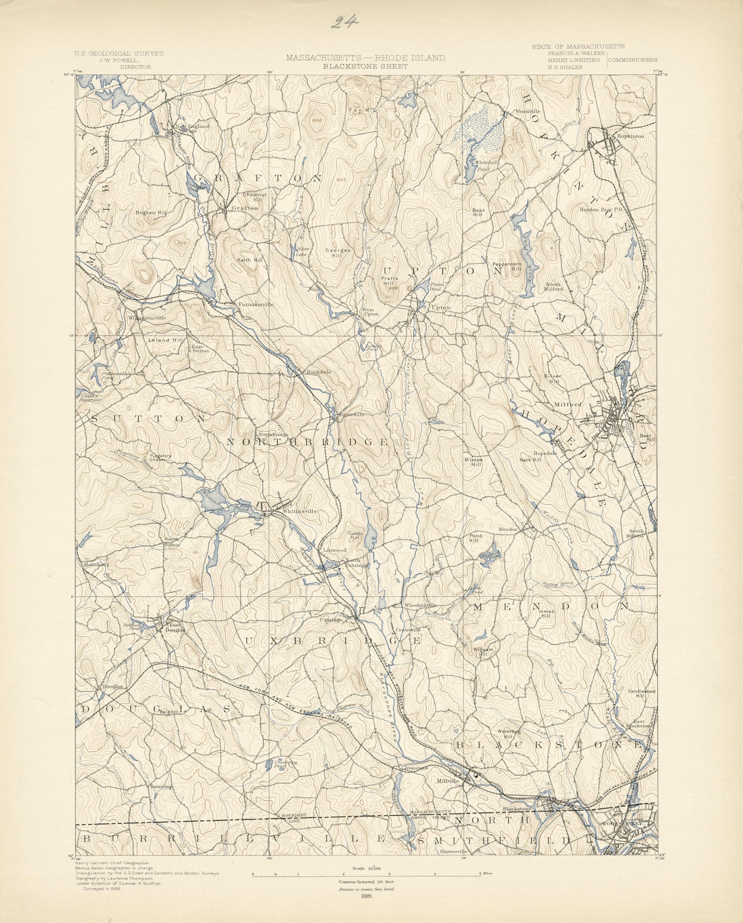 Massachusetts - Rhode Island, Blackstone Sheet from Atlas of Massachusetts 1890 by Relic Map Company