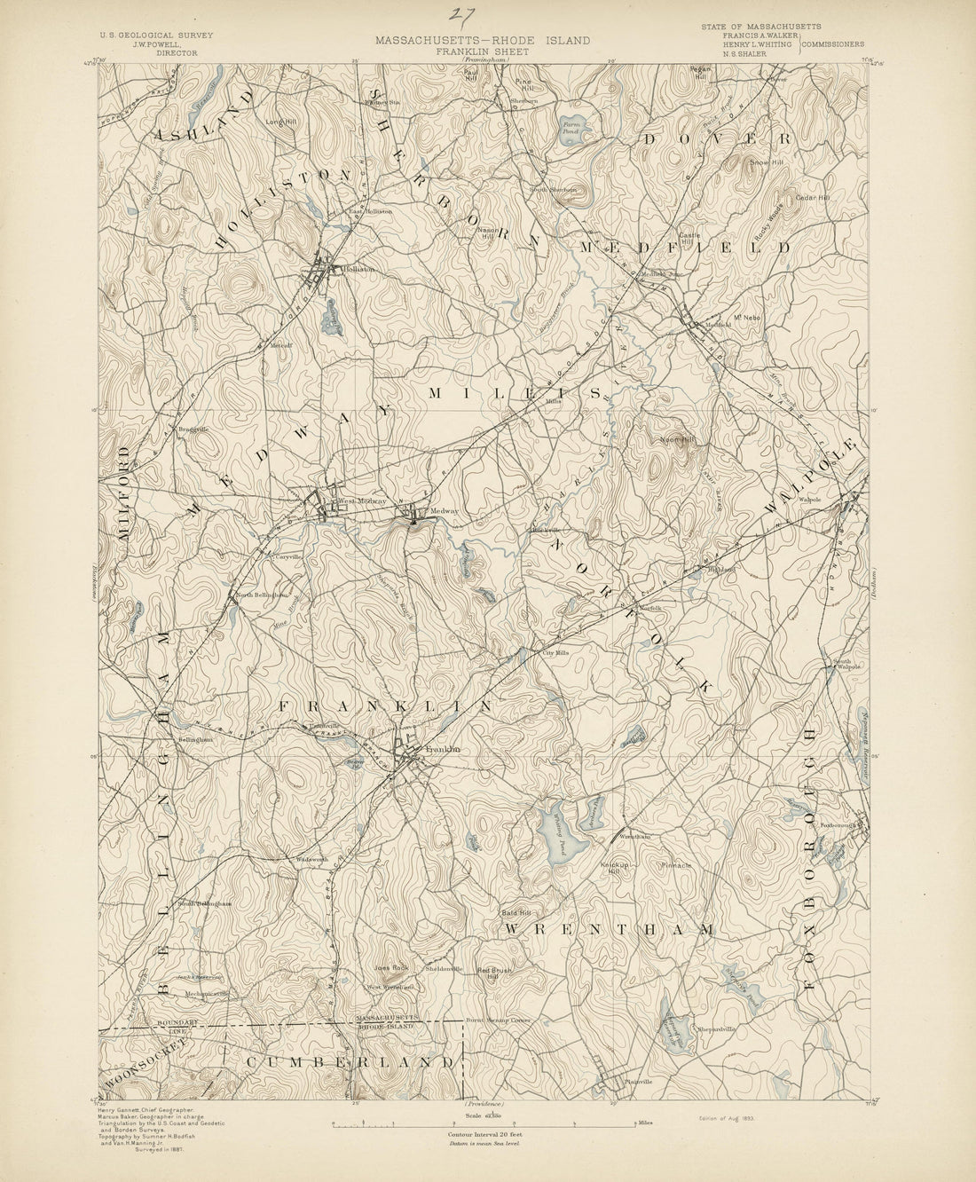 Massachusetts - Rhode Island, Franklin Sheet from Atlas of Massachusetts 1890 by Relic Map Company
