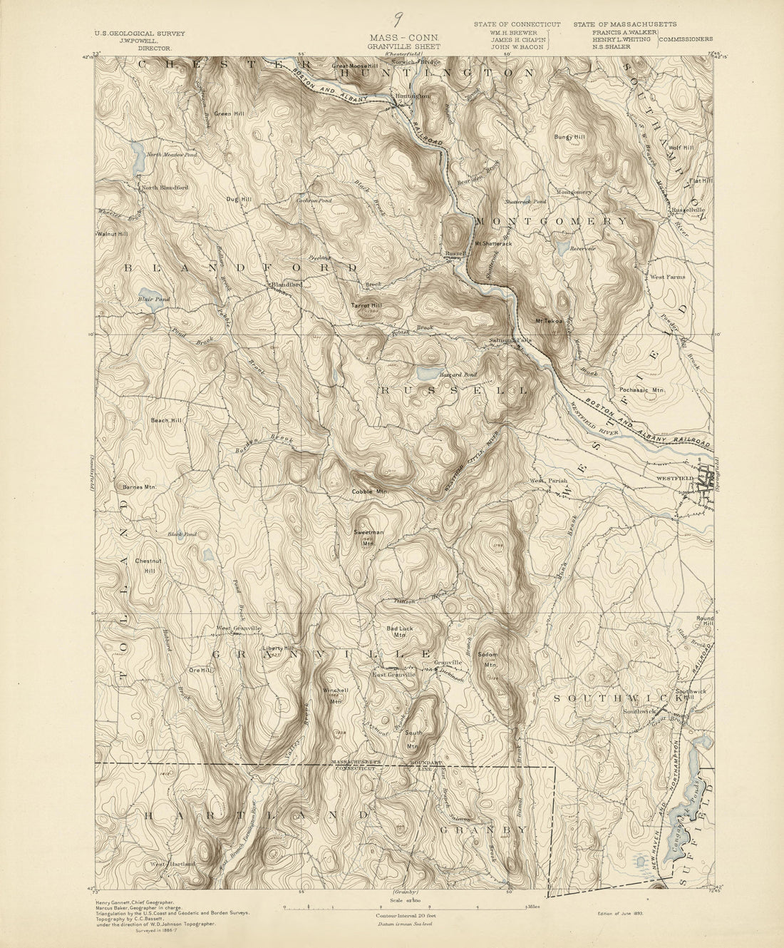 Massachusetts - Connecticut, Granville Sheet from Atlas of Massachusetts 1890 by Relic Map Company