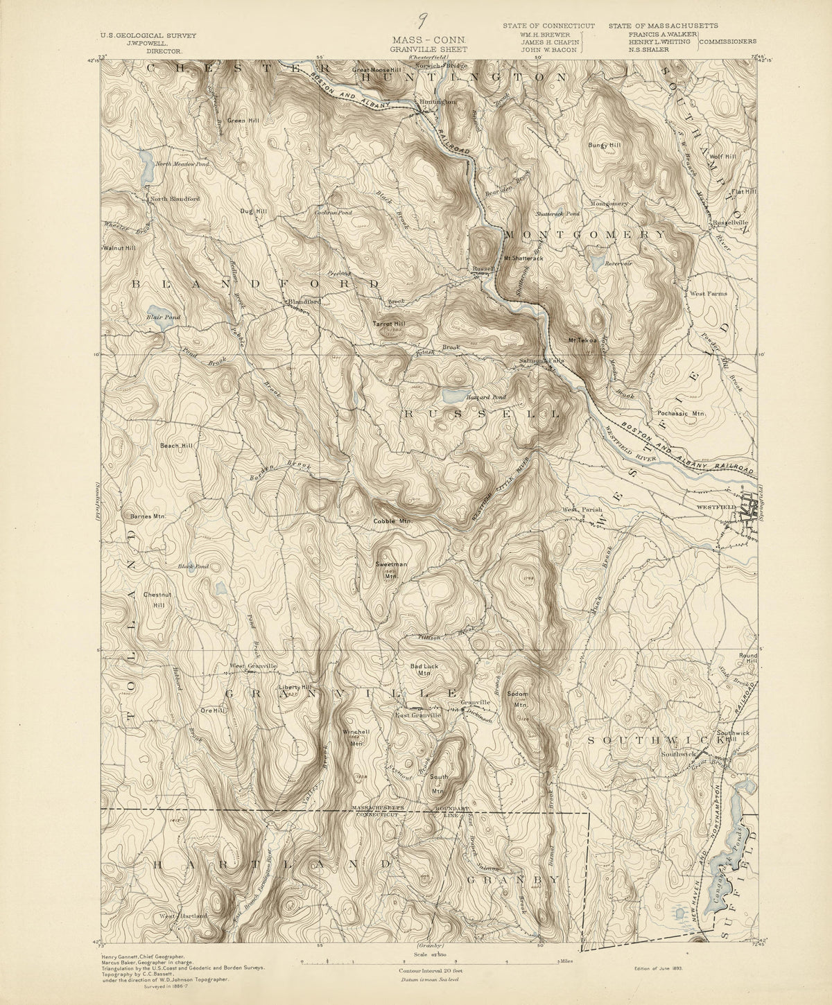 Massachusetts - Connecticut, Granville Sheet from Atlas of Massachusetts 1890 by Relic Map Company