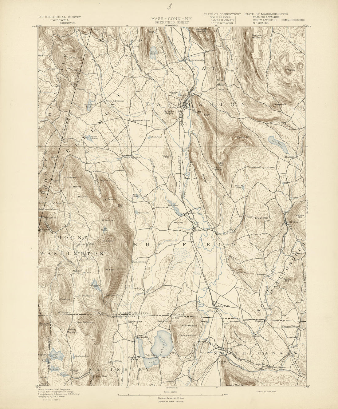 Massachusetts - Connecticut - New York, Sheffield Sheet from Atlas of Massachusetts 1890 by Relic Map Company