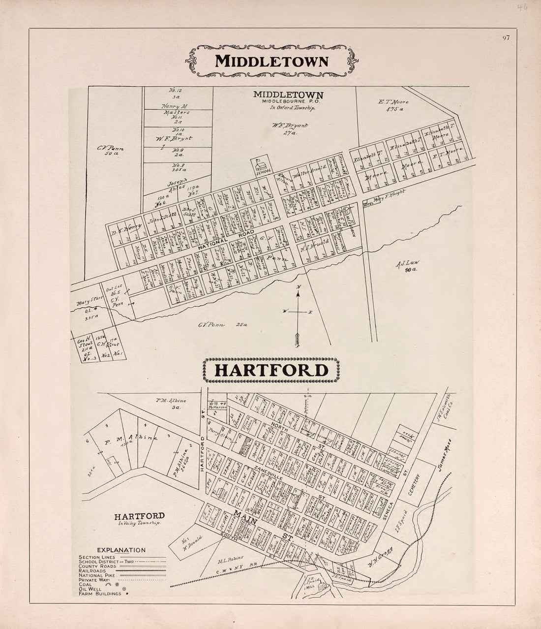 Middletown &amp; Hartford from Illustrated Atlas of Guernsey County, Ohio 1902 by Relic Map Company