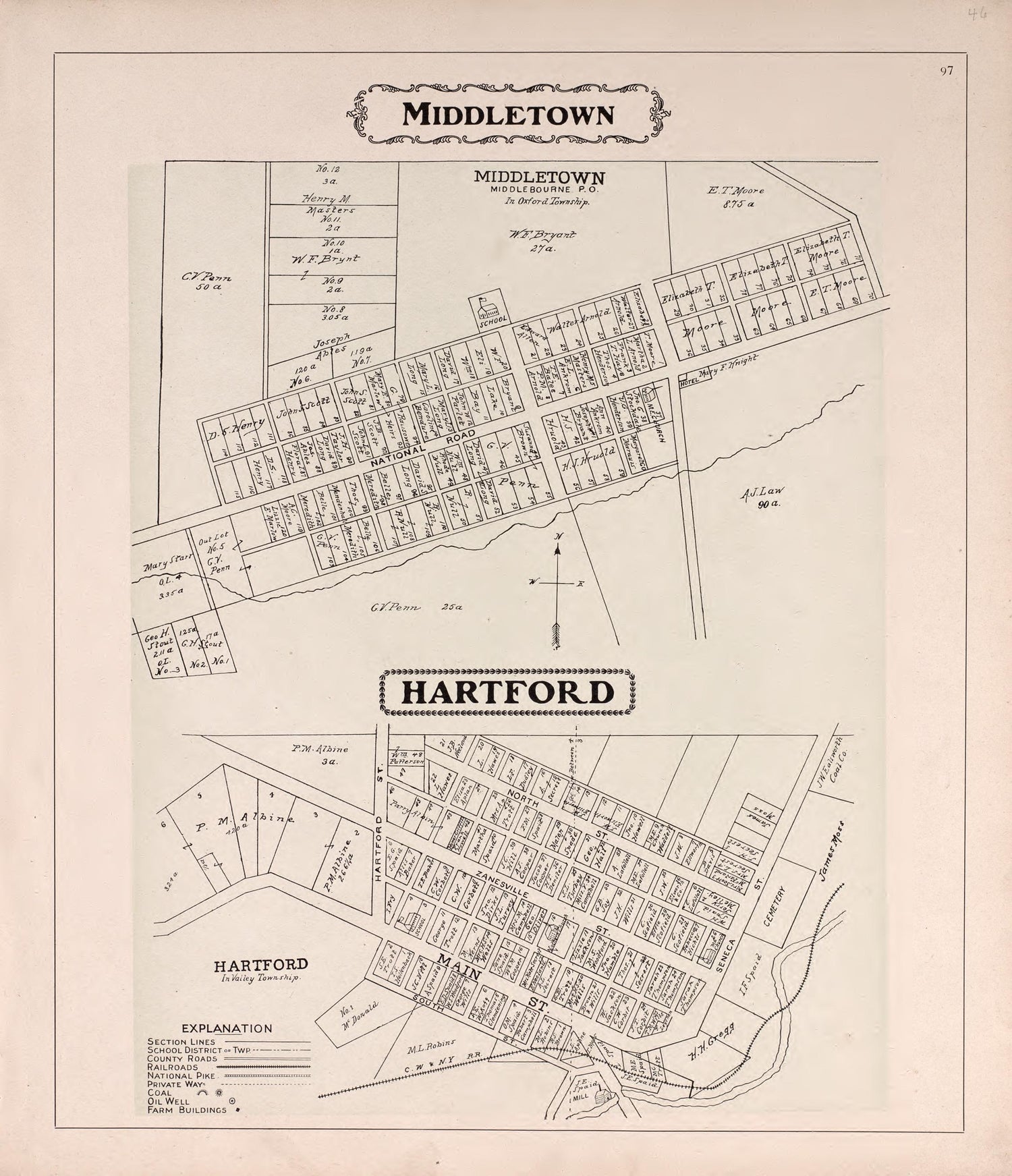Middletown &amp; Hartford from Illustrated Atlas of Guernsey County, Ohio 1902 by Relic Map Company