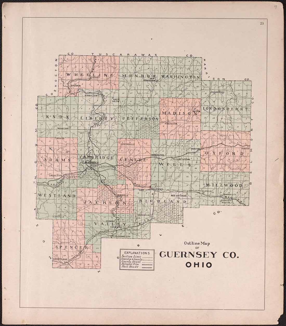Outline Map of Guernsey County, Ohio from Illustrated Atlas of Guernsey County, Ohio 1902 by Relic Map Company