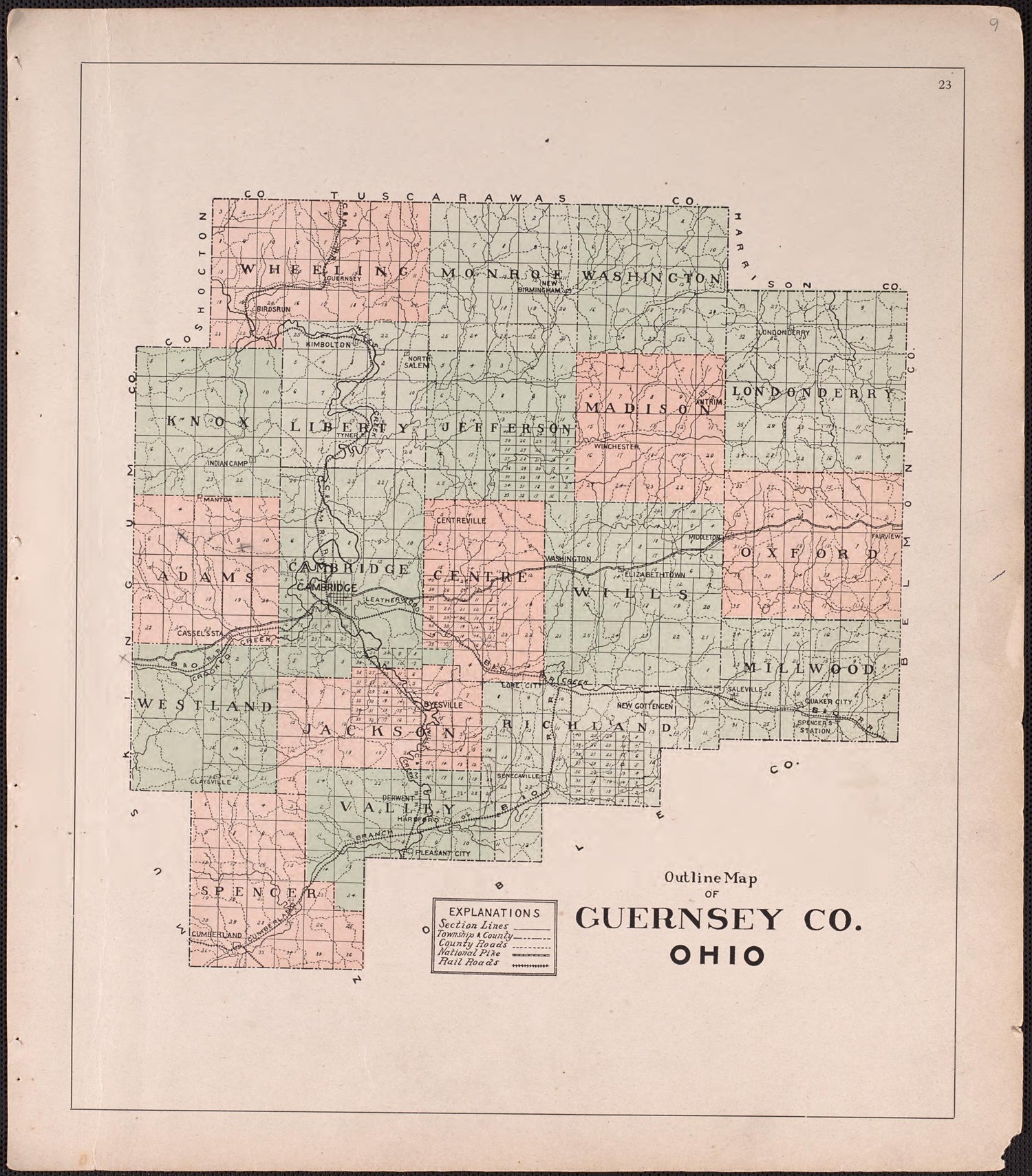 Outline Map of Guernsey County, Ohio from Illustrated Atlas of Guernsey County, Ohio 1902 by Relic Map Company