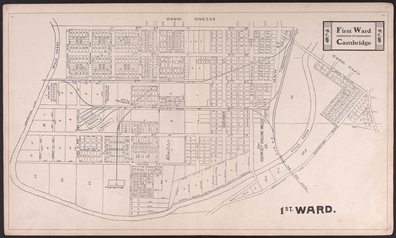 First Ward of Cambridge from Illustrated Atlas of Guernsey County, Ohio 1902 by Relic Map Company