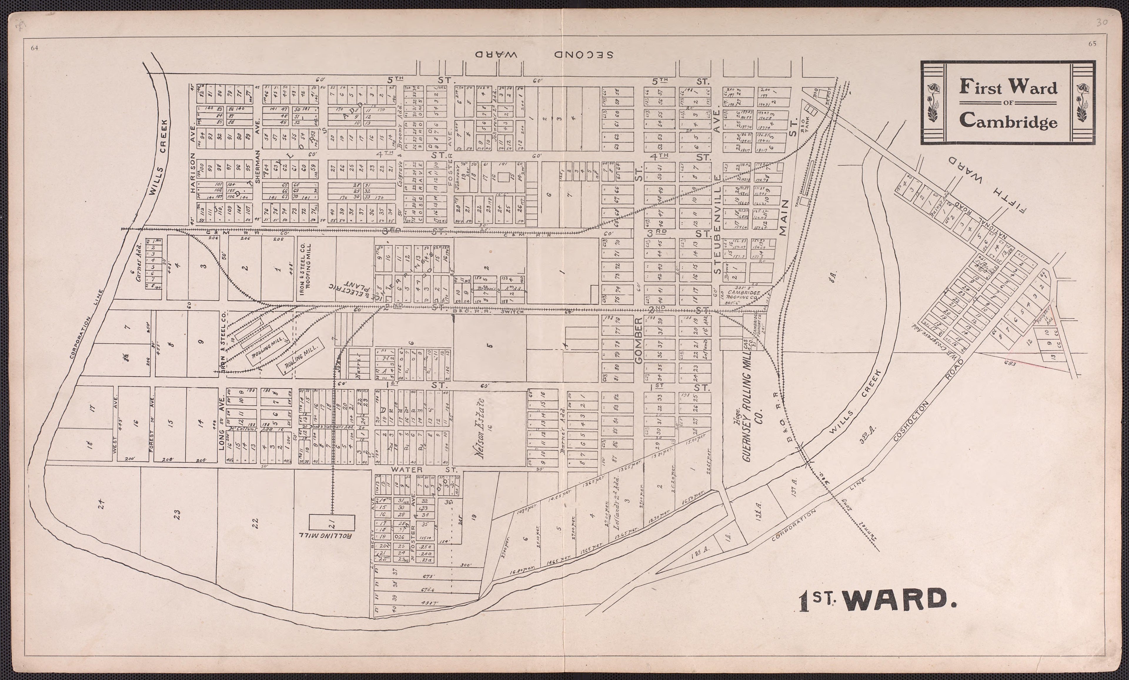 First Ward of Cambridge from Illustrated Atlas of Guernsey County, Ohio 1902 by Relic Map Company