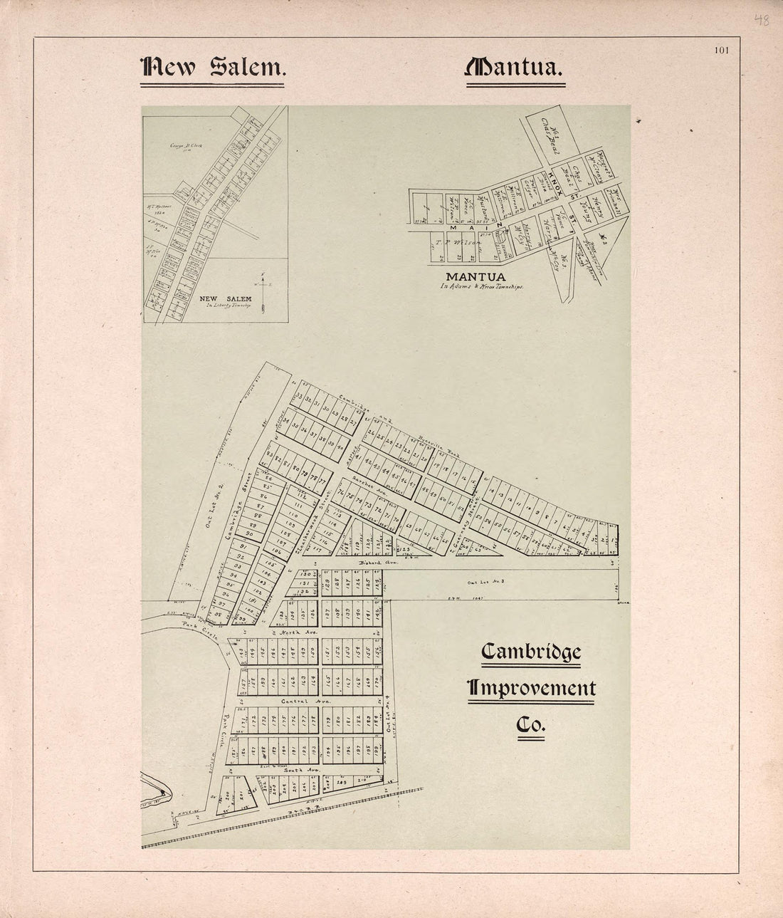 New Salem, Mantua, &amp; Cambridge Improvement County from Illustrated Atlas of Guernsey County, Ohio 1902 by Relic Map Company