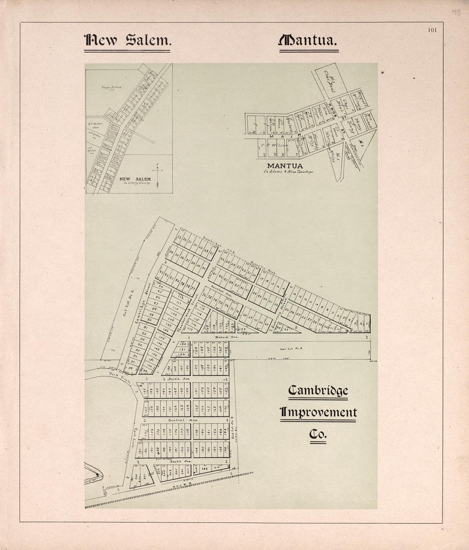 New Salem, Mantua, &amp; Cambridge Improvement County from Illustrated Atlas of Guernsey County, Ohio 1902 by Relic Map Company