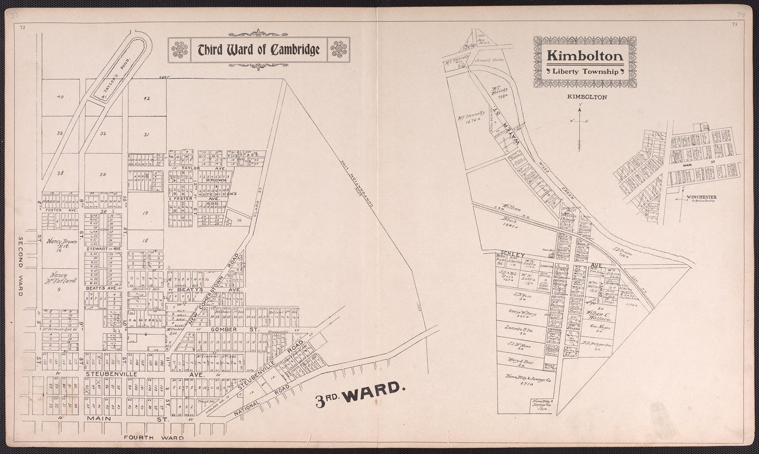 Third Ward of Cambridge &amp; Kimbolton from Illustrated Atlas of Guernsey County, Ohio 1902 by Relic Map Company