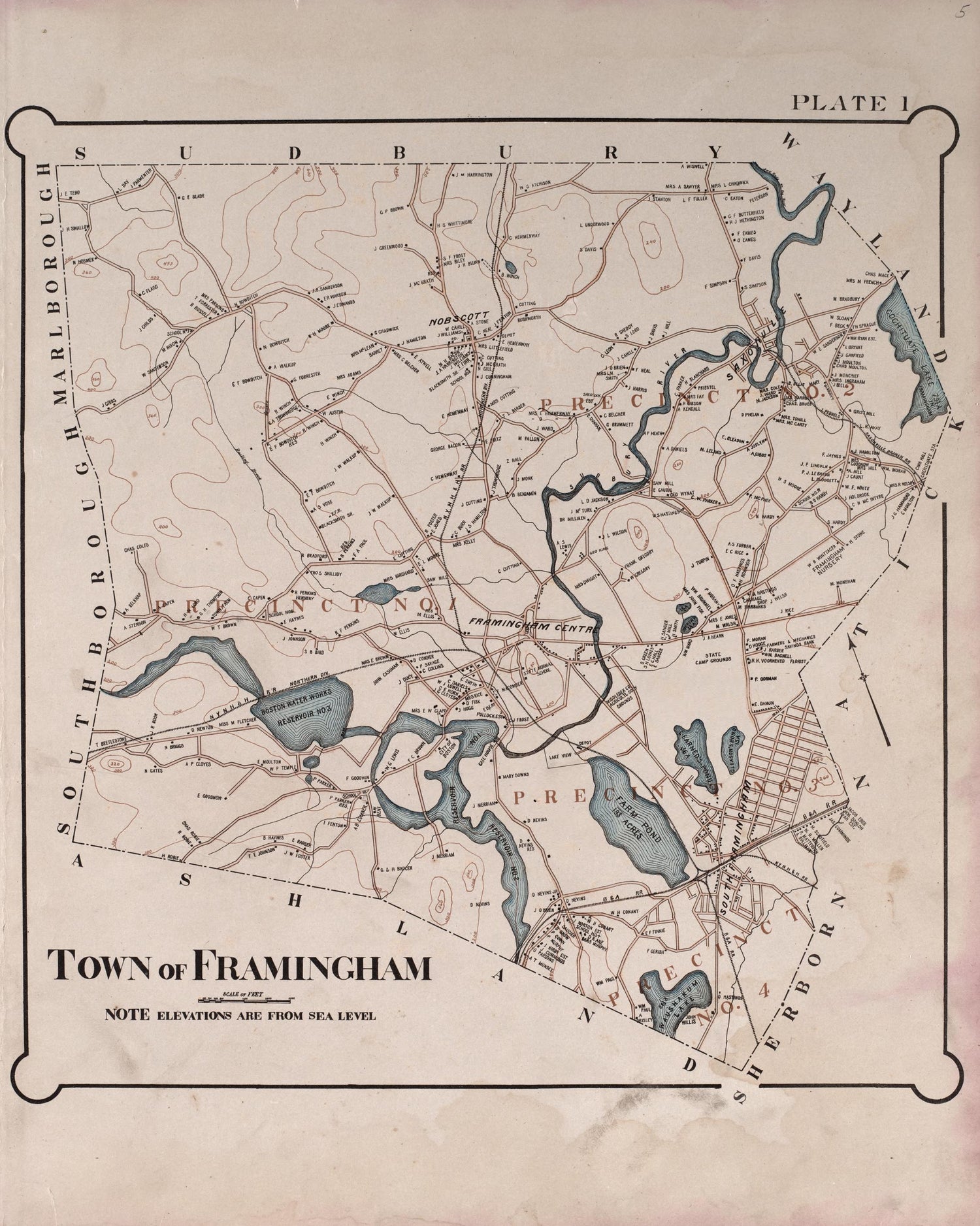 Framingham from Atlas of the Town of Framingham, Mass 1895 by Relic Map Company