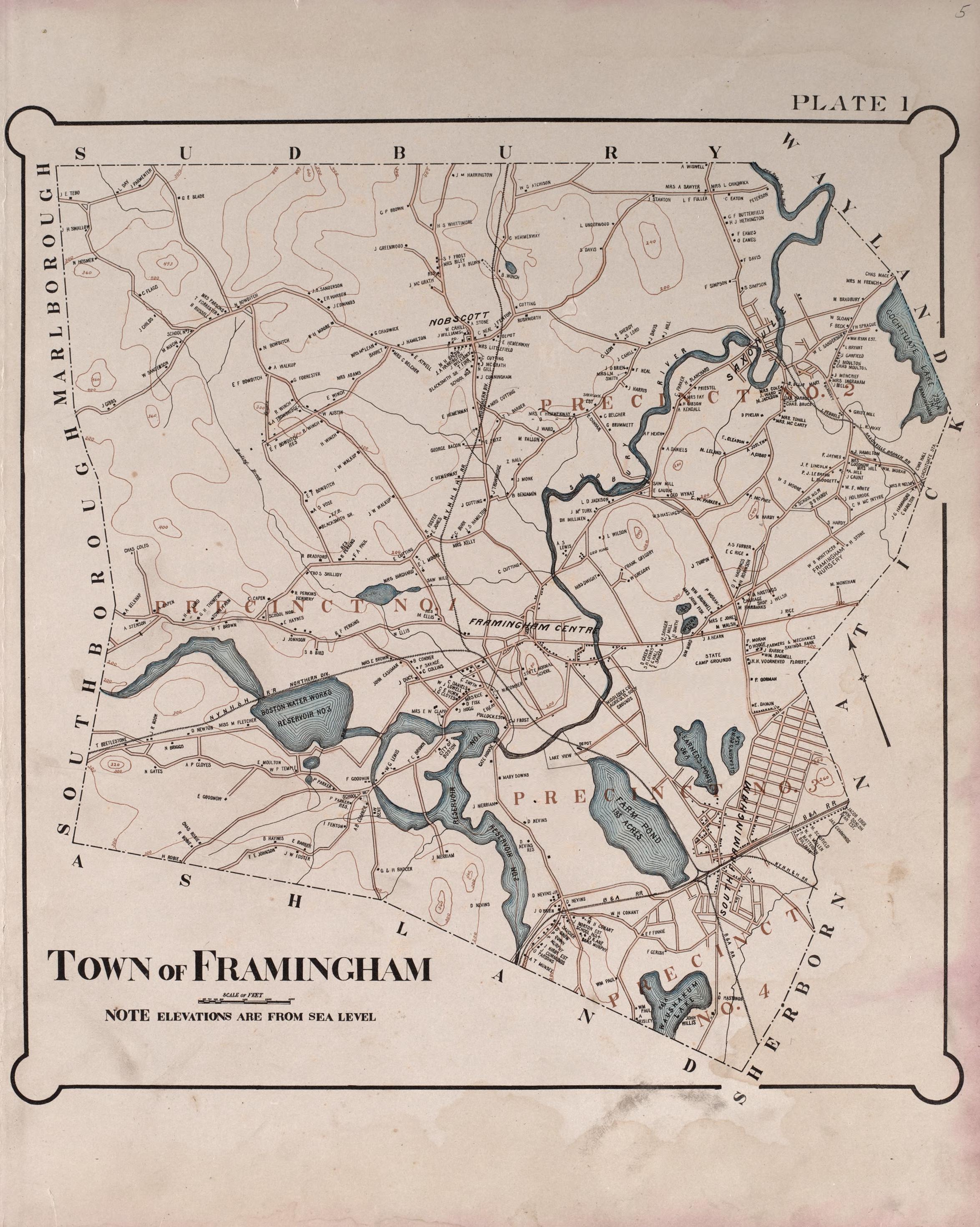 Framingham from Atlas of the Town of Framingham, Mass 1895 by Relic Map Company