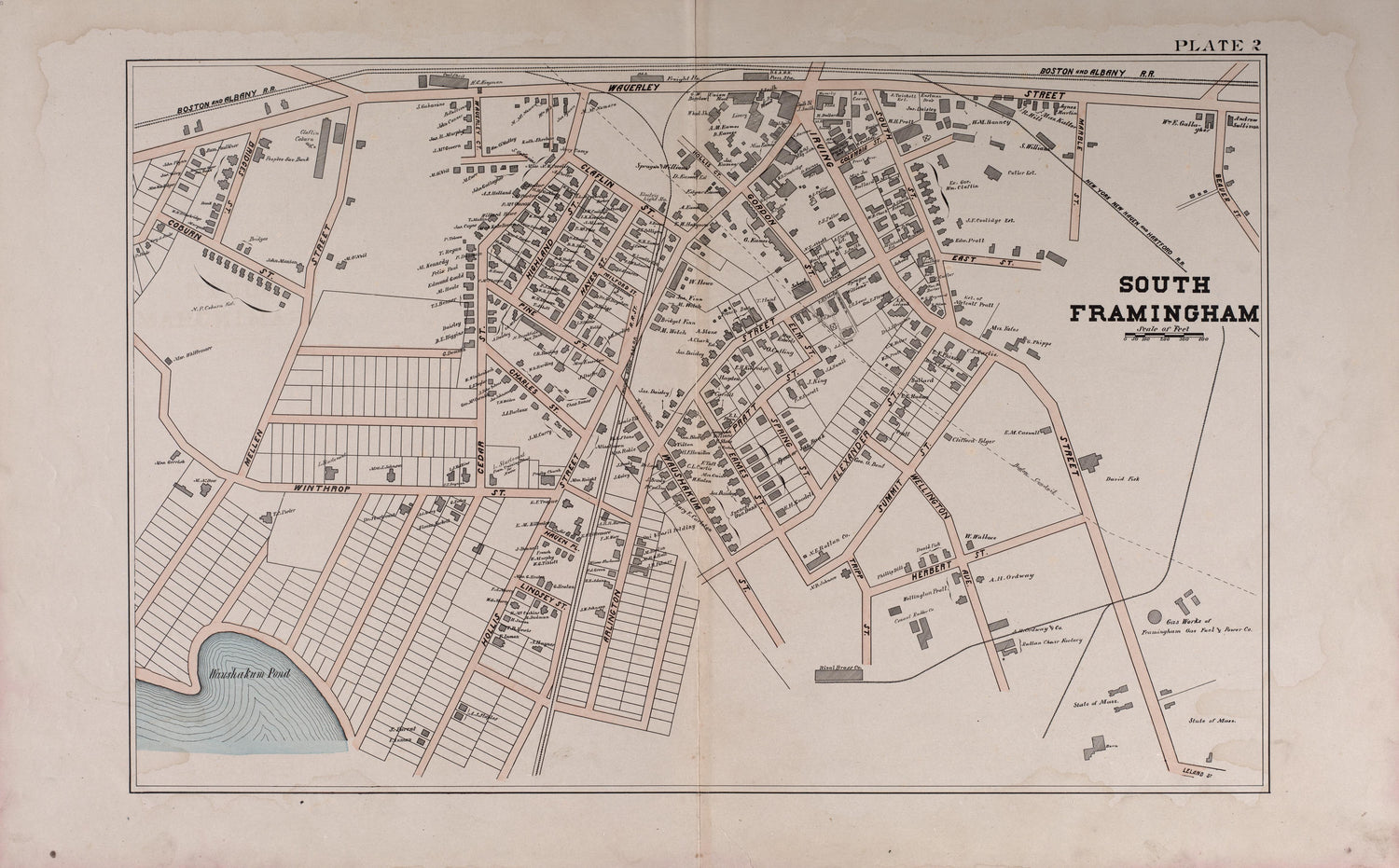 South Framingham from Atlas of the Town of Framingham, Mass 1895 by Relic Map Company