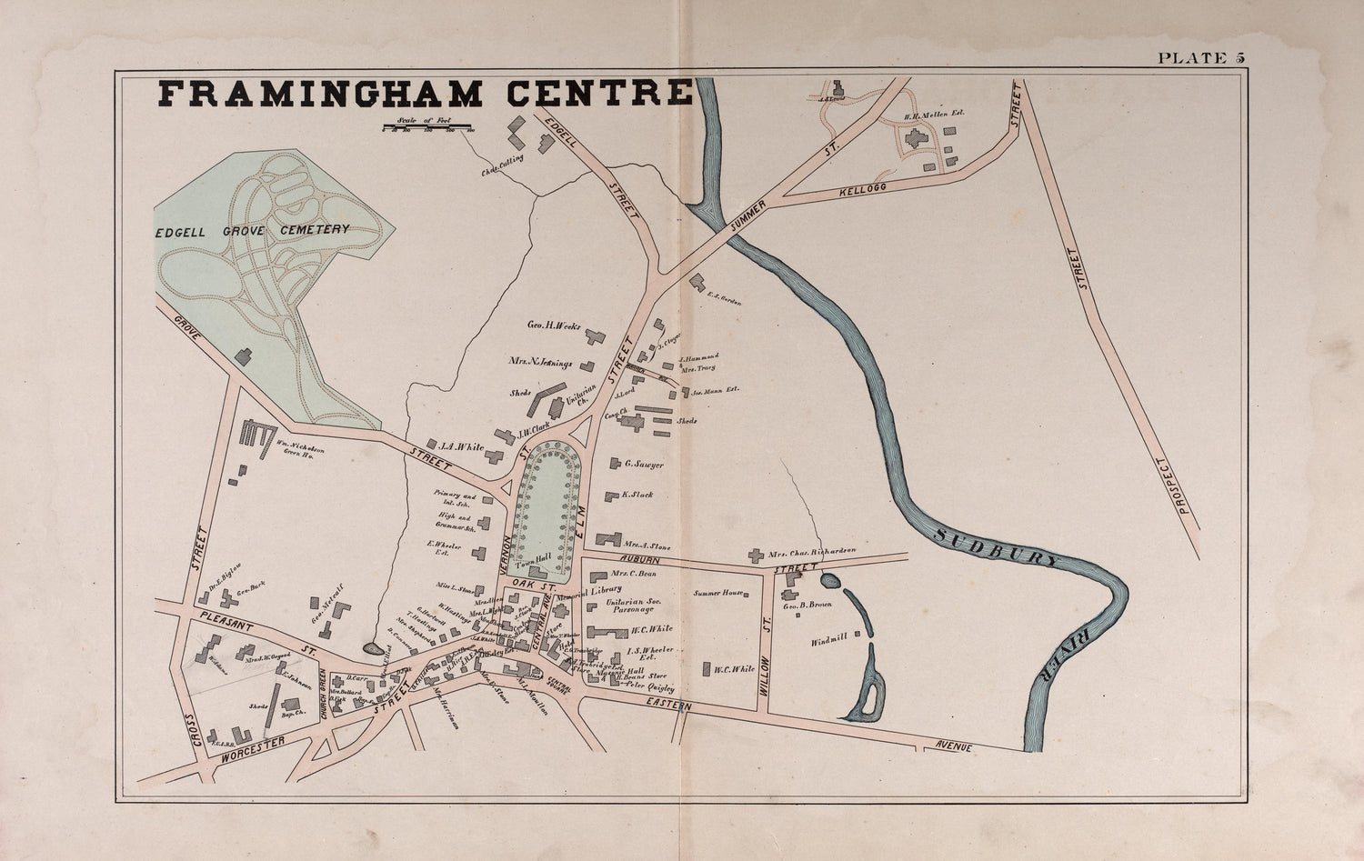 Framingham Centre from Atlas of the Town of Framingham, Mass 1895 by Relic Map Company