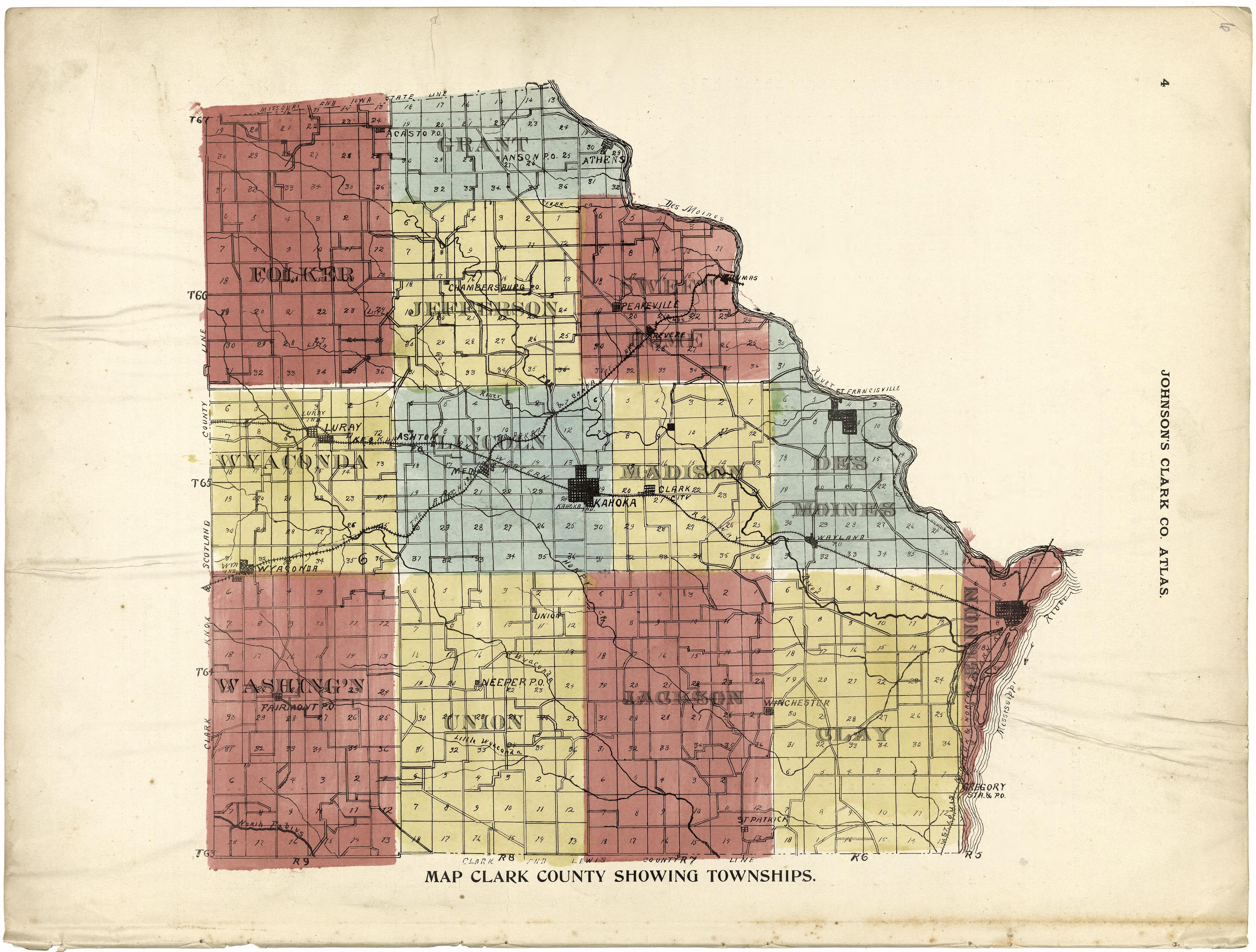 This old map of Clark County, Missouri,  was created by Johnson, G. C.|Western Atlas Co in 1896