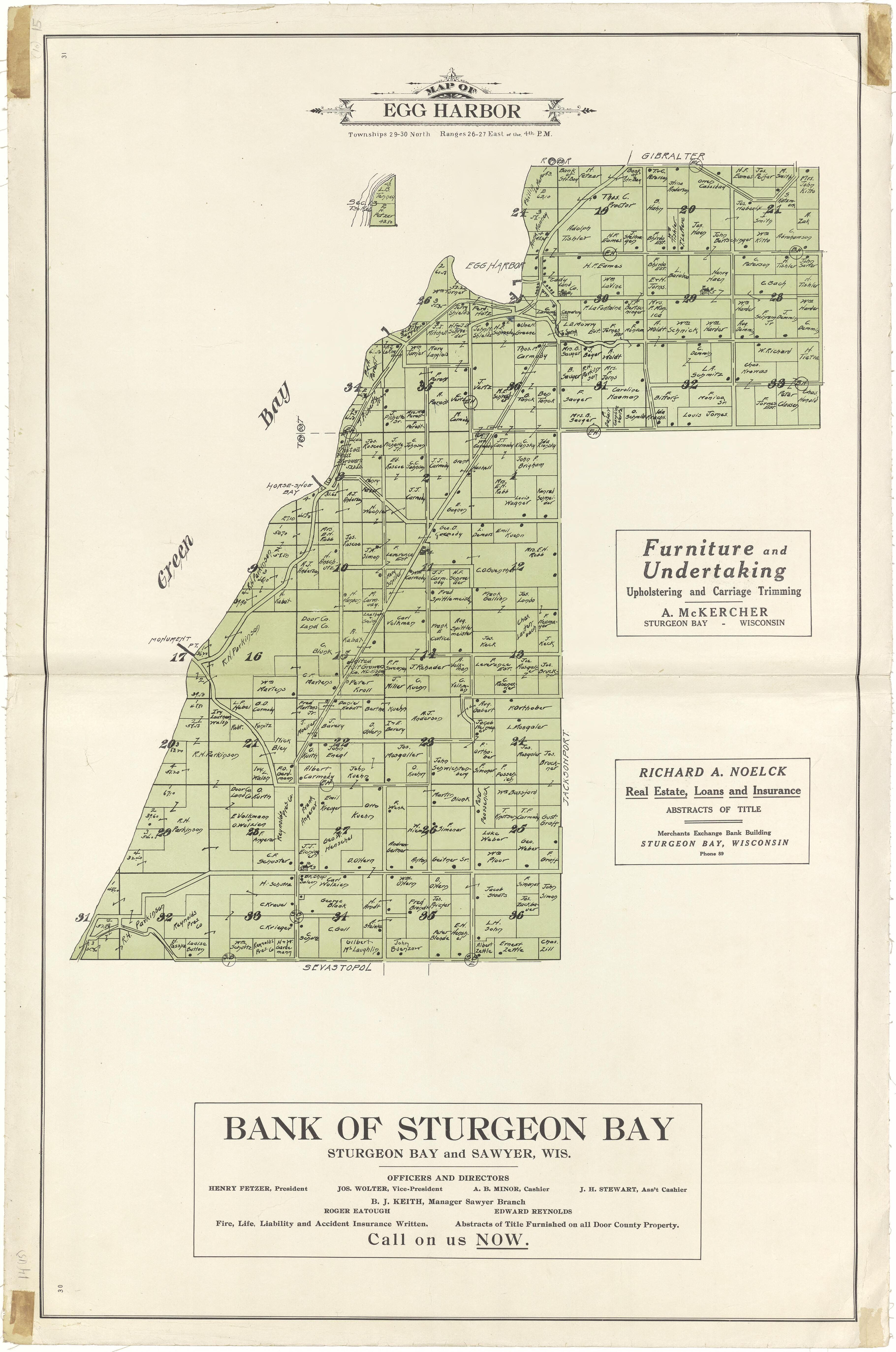 Map of Egg Harbor from Atlas of Door County, Wisconsin 1914 by Relic Map Company
