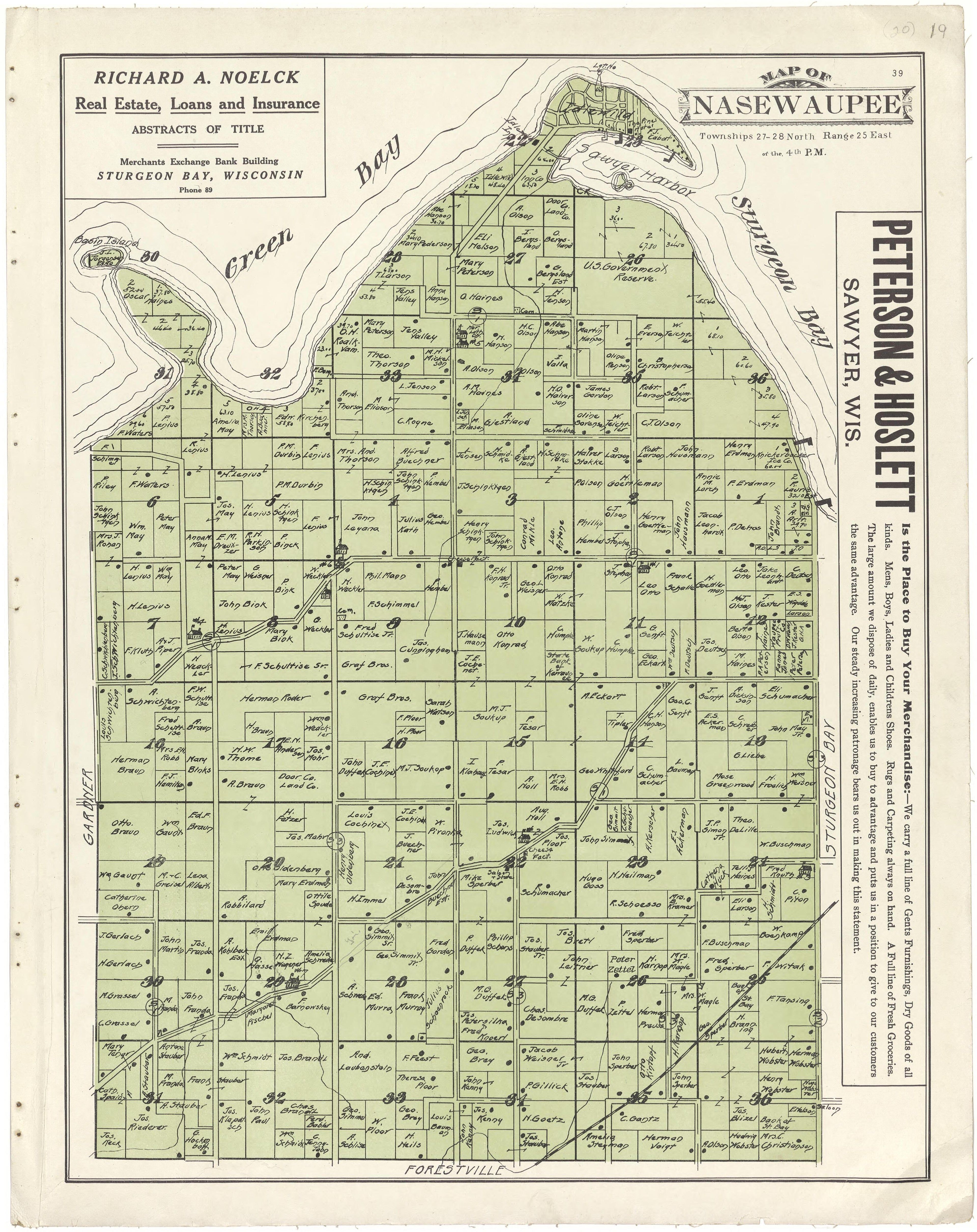 Map of Nasewaupee from Atlas of Door County, Wisconsin 1914 by Relic Map Company