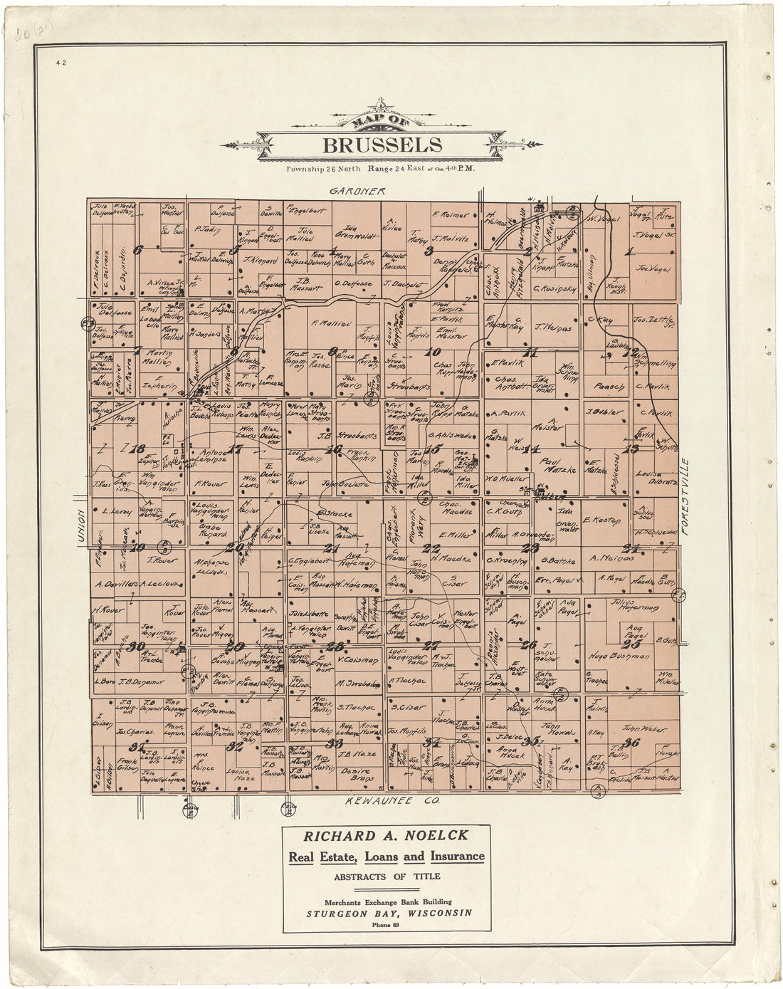 Map of Brussels from Atlas of Door County, Wisconsin 1914 by Relic Map Company