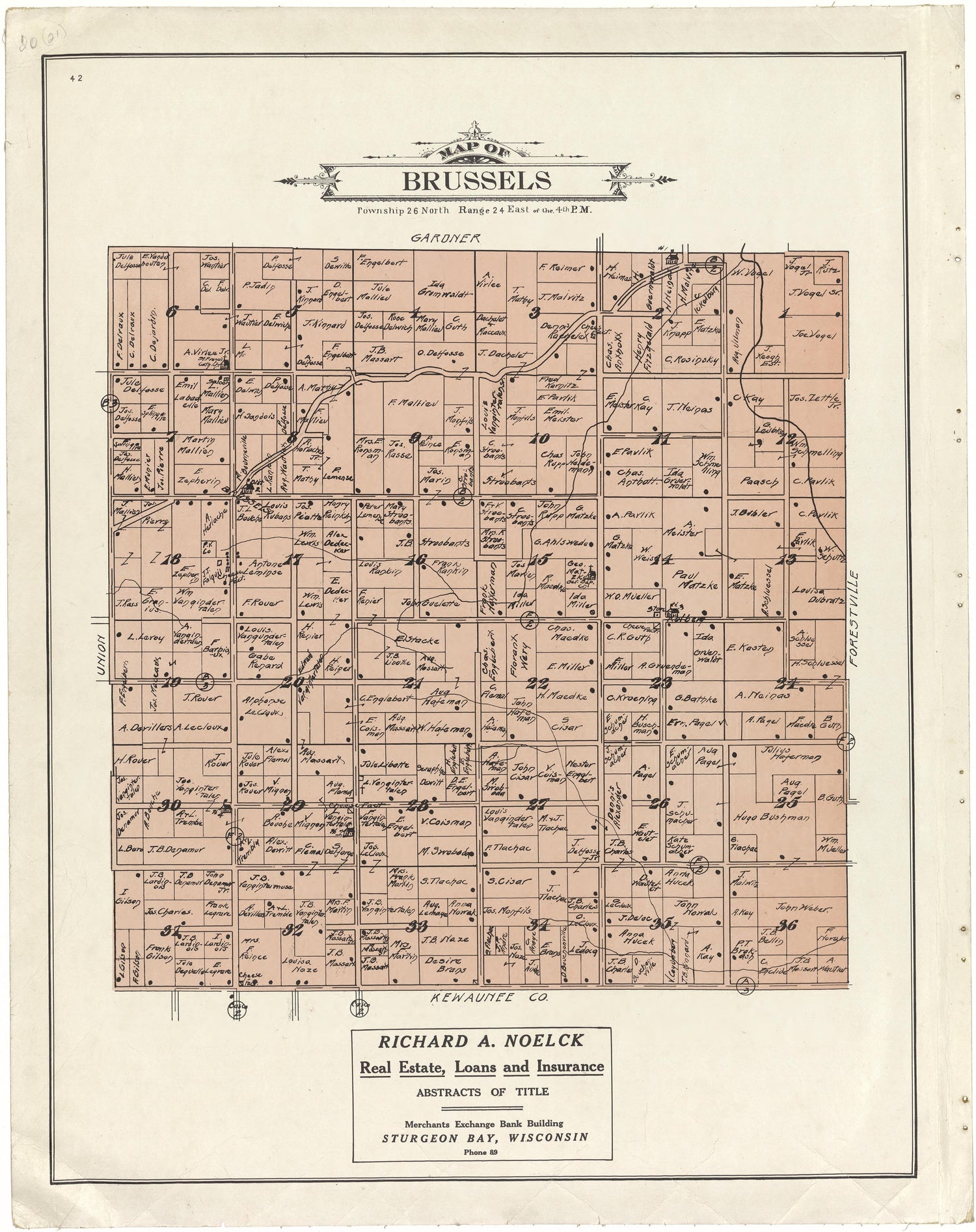 Map of Brussels from Atlas of Door County, Wisconsin 1914 by Relic Map Company