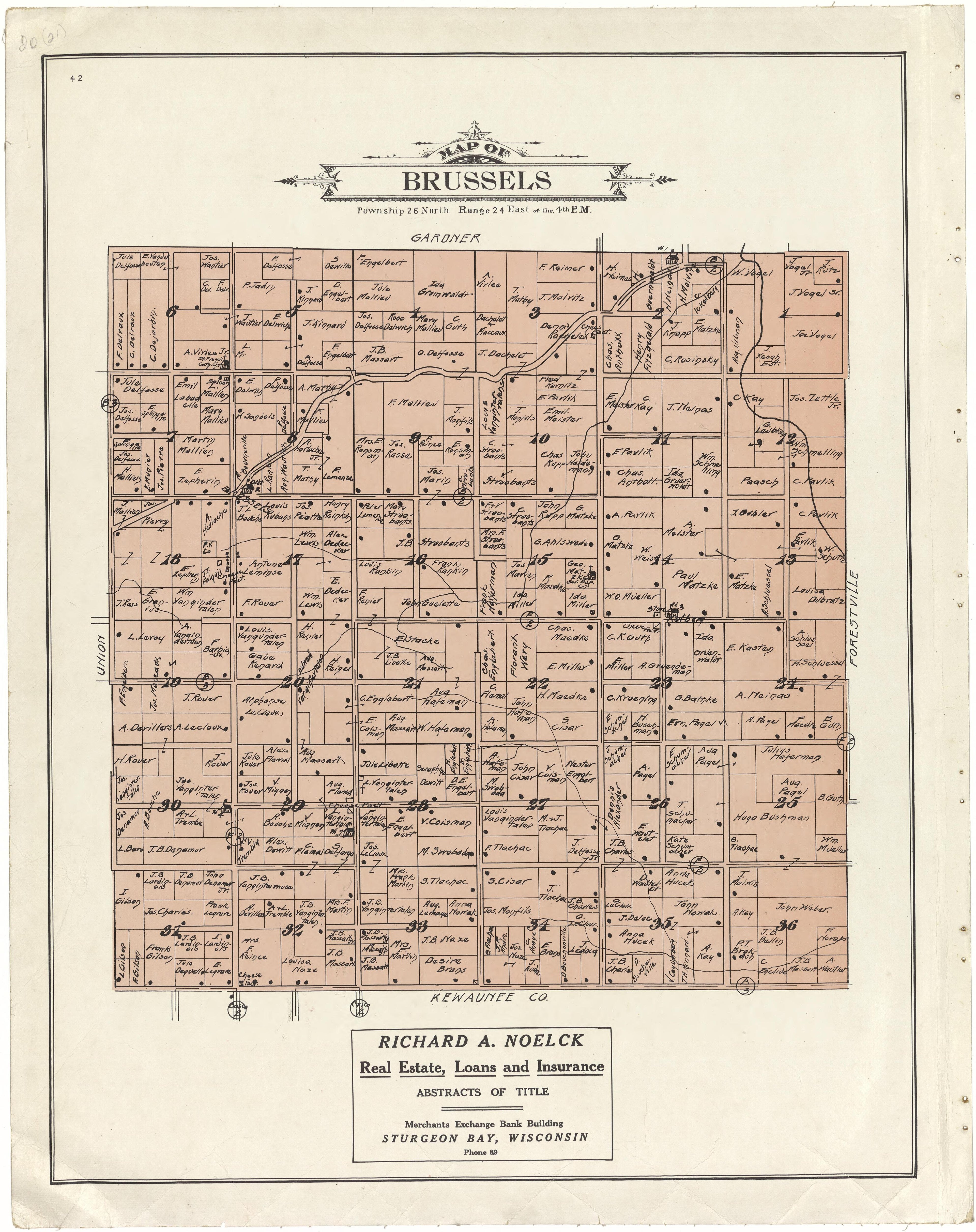 Map of Brussels from Atlas of Door County, Wisconsin 1914 by Relic Map Company