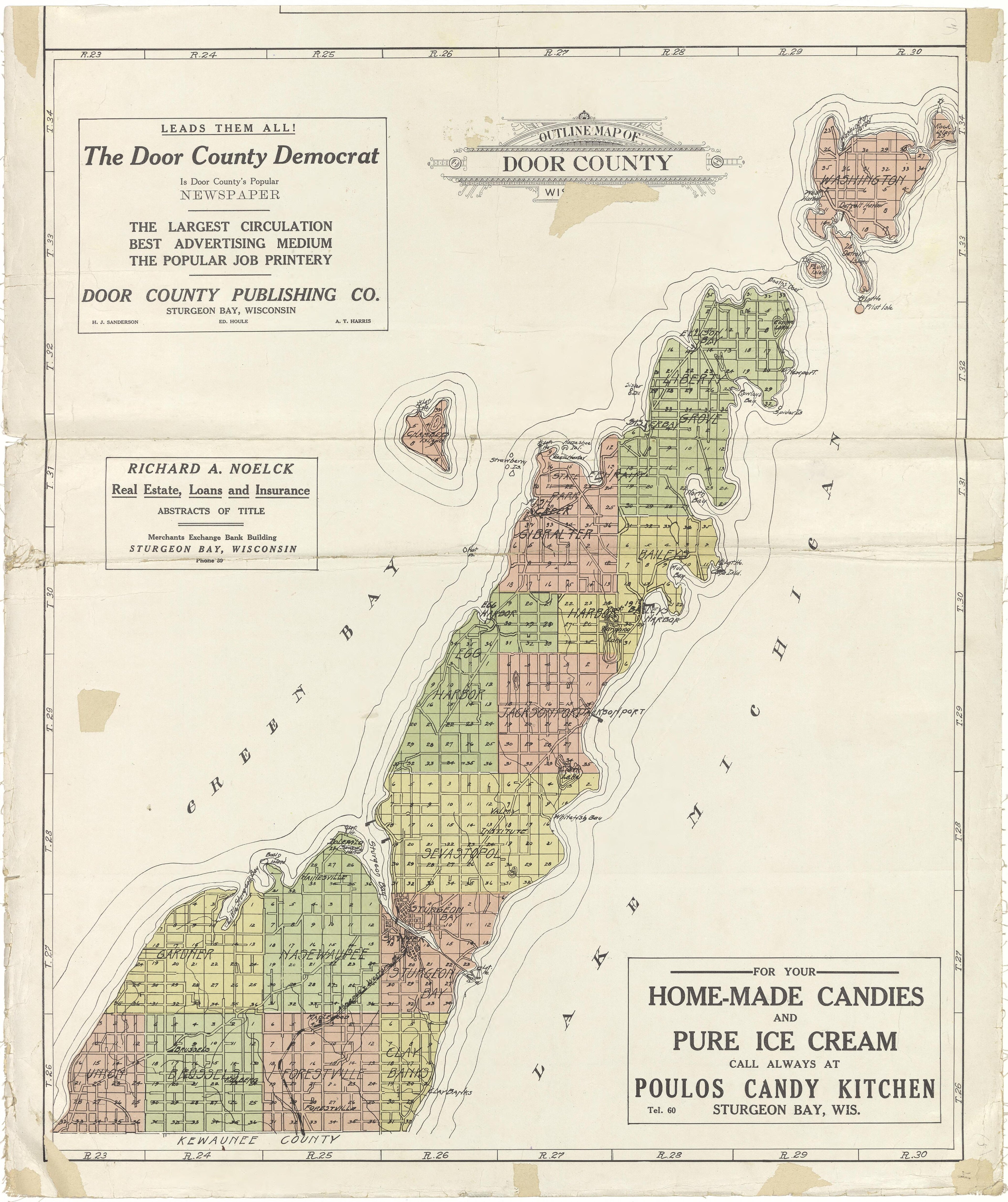 Outline Map of Door County, Wisconsin from Atlas of Door County, Wisconsin 1914 by Relic Map Company