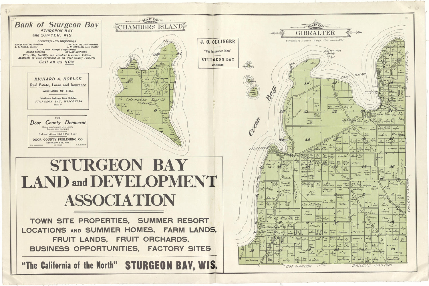 Map of Chambers Island; Map of Gibralter from Atlas of Door County, Wisconsin 1914 by Relic Map Company