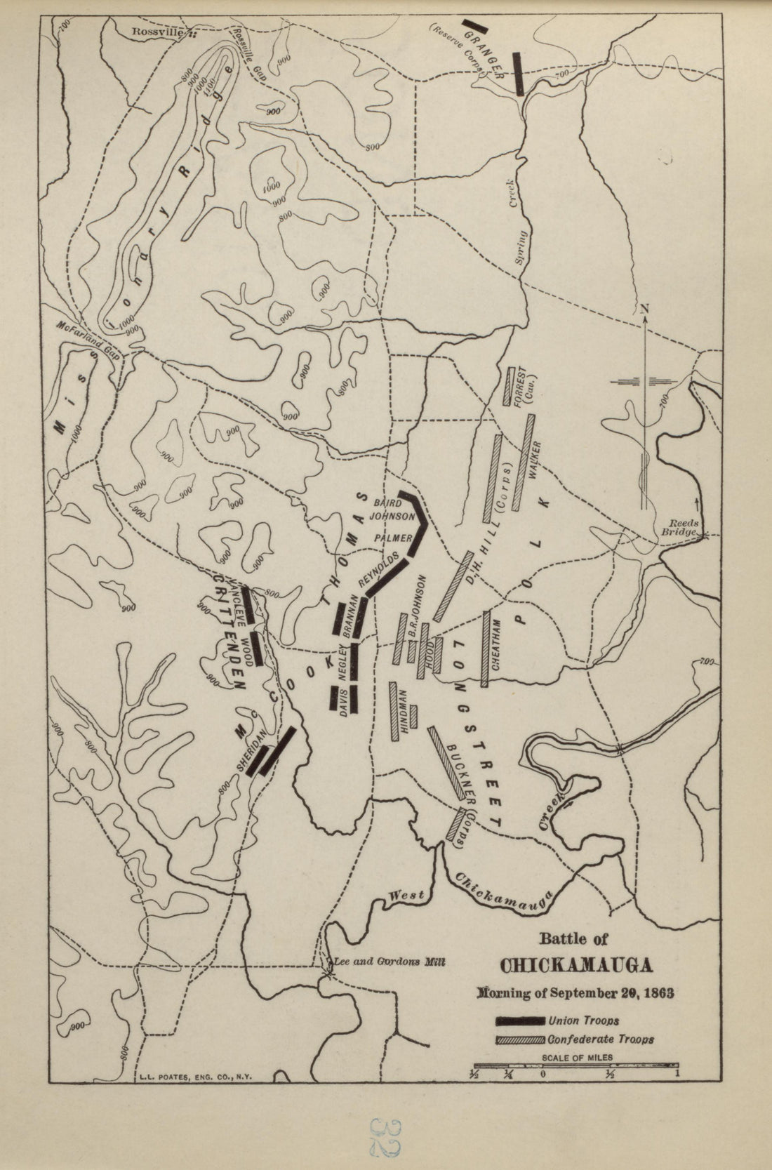 Battle of Chickamauga, Sept. 29, 1863 from Campaigns of the American Civil War--atlas 1914 by Relic Map Company