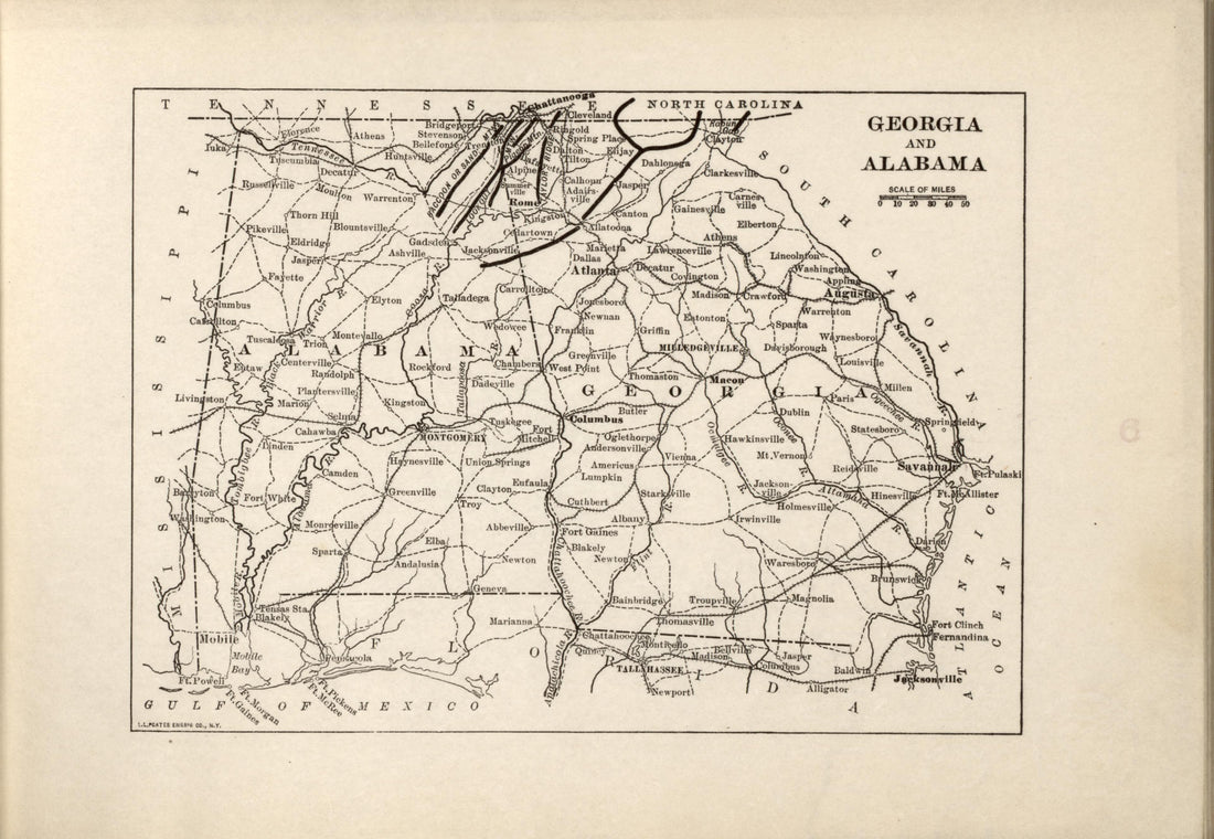 Georgia and Alabama from Campaigns of the American Civil War--atlas 1914 by Relic Map Company