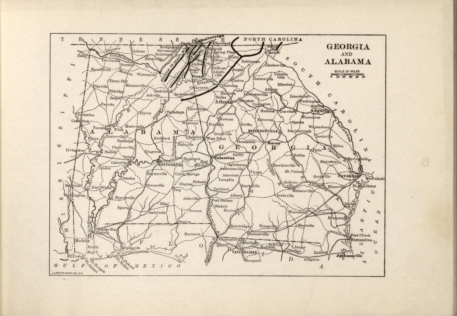 Georgia and Alabama from Campaigns of the American Civil War--atlas 1914 by Relic Map Company