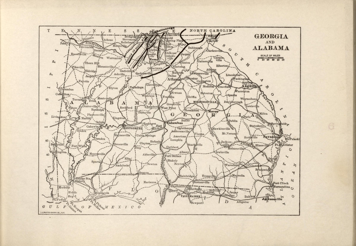 Georgia and Alabama from Campaigns of the American Civil War--atlas 1914 by Relic Map Company