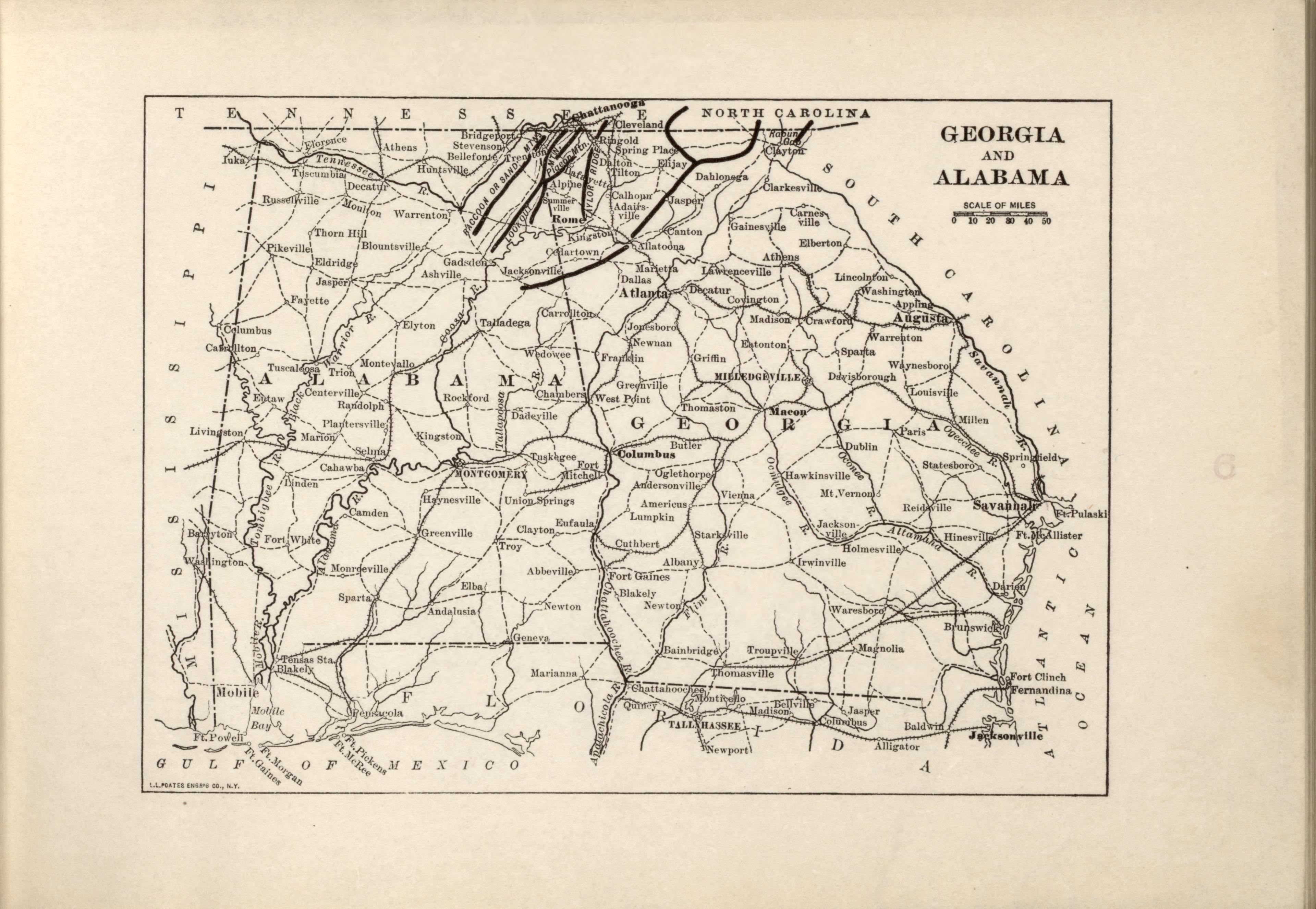 Georgia and Alabama from Campaigns of the American Civil War--atlas 1914 by Relic Map Company