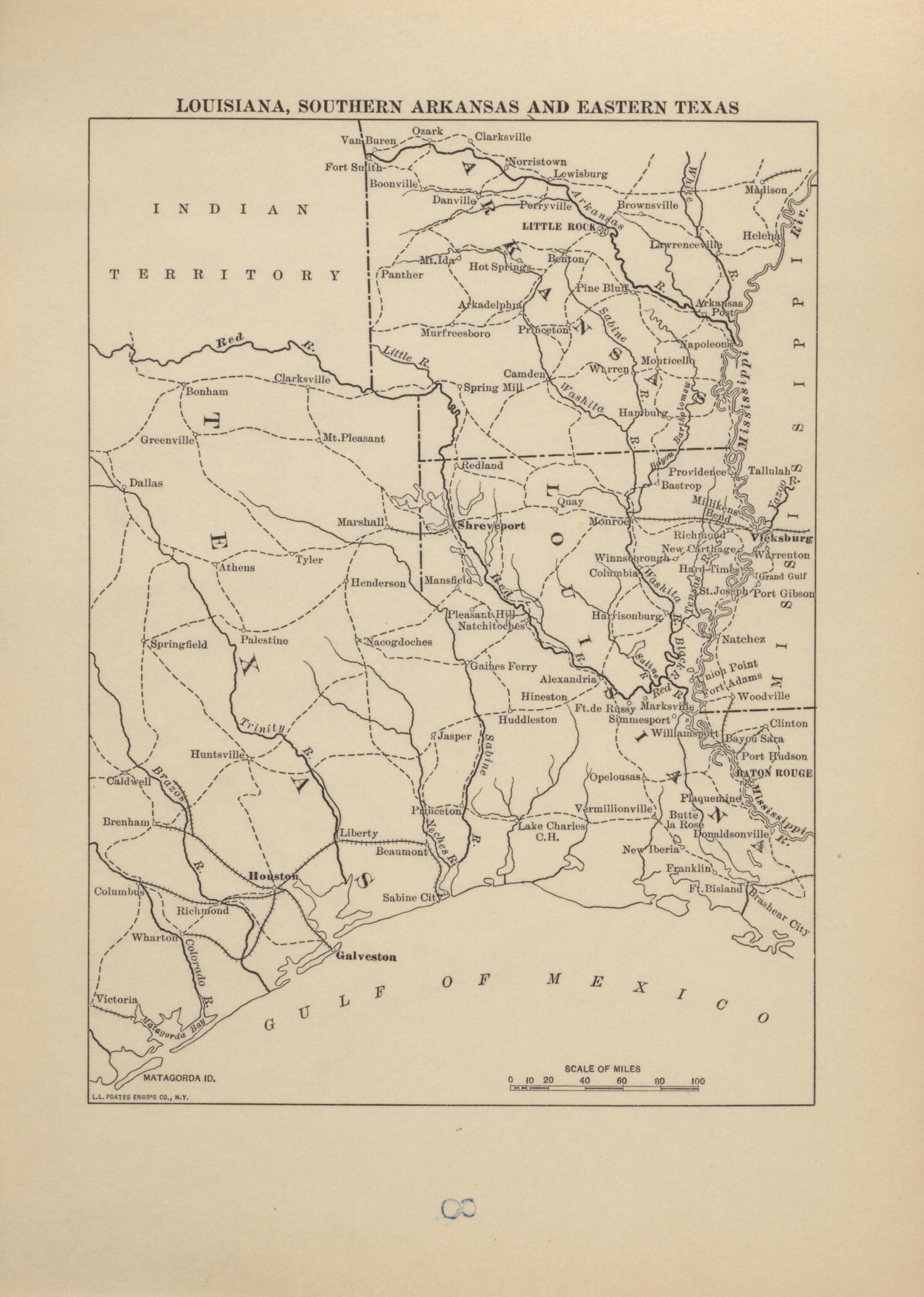 Louisiana, Southern Arkansas and Eastern Texas from Campaigns of the American Civil War--atlas 1914 by Relic Map Company