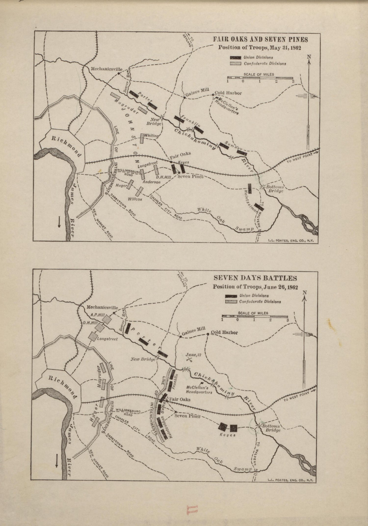Fair Oaks and Seven Pines, Seven Days Battles, 1862 from Campaigns of the American Civil War--atlas 1914 by Relic Map Company