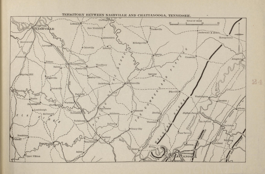Territory Between Nashville and Chattanooga, Tenn. from Campaigns of the American Civil War--atlas 1914 by Relic Map Company