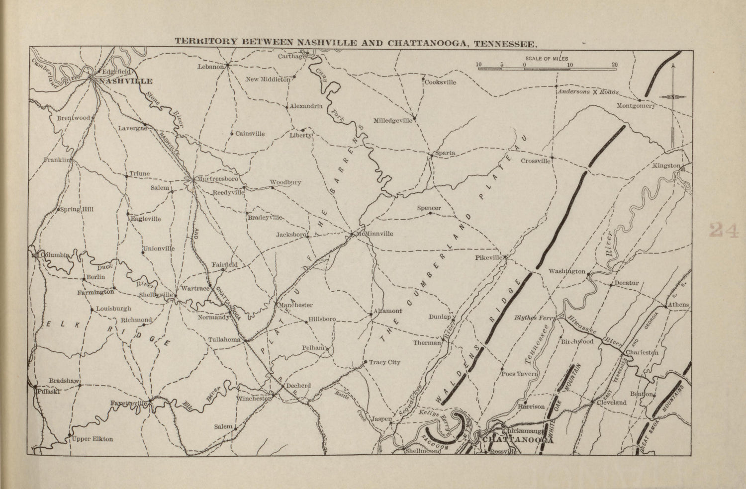 Territory Between Nashville and Chattanooga, Tenn. from Campaigns of the American Civil War--atlas 1914 by Relic Map Company