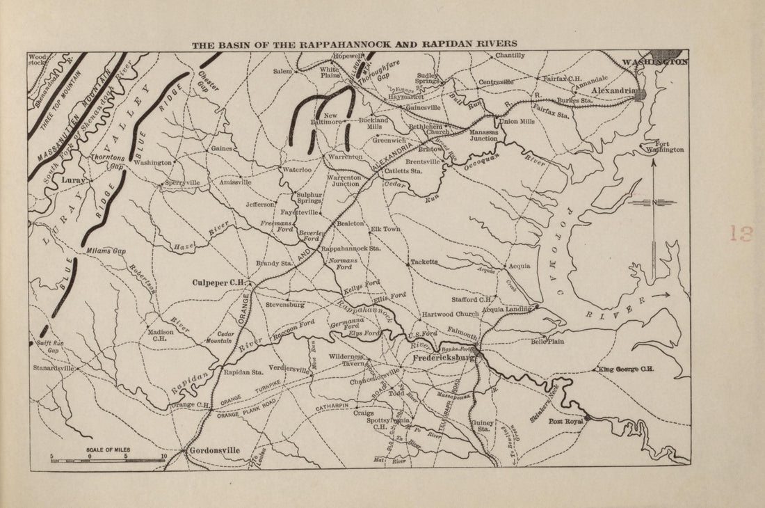 Rappahannock and Rapidan Rivers from Campaigns of the American Civil War--atlas 1914 by Relic Map Company