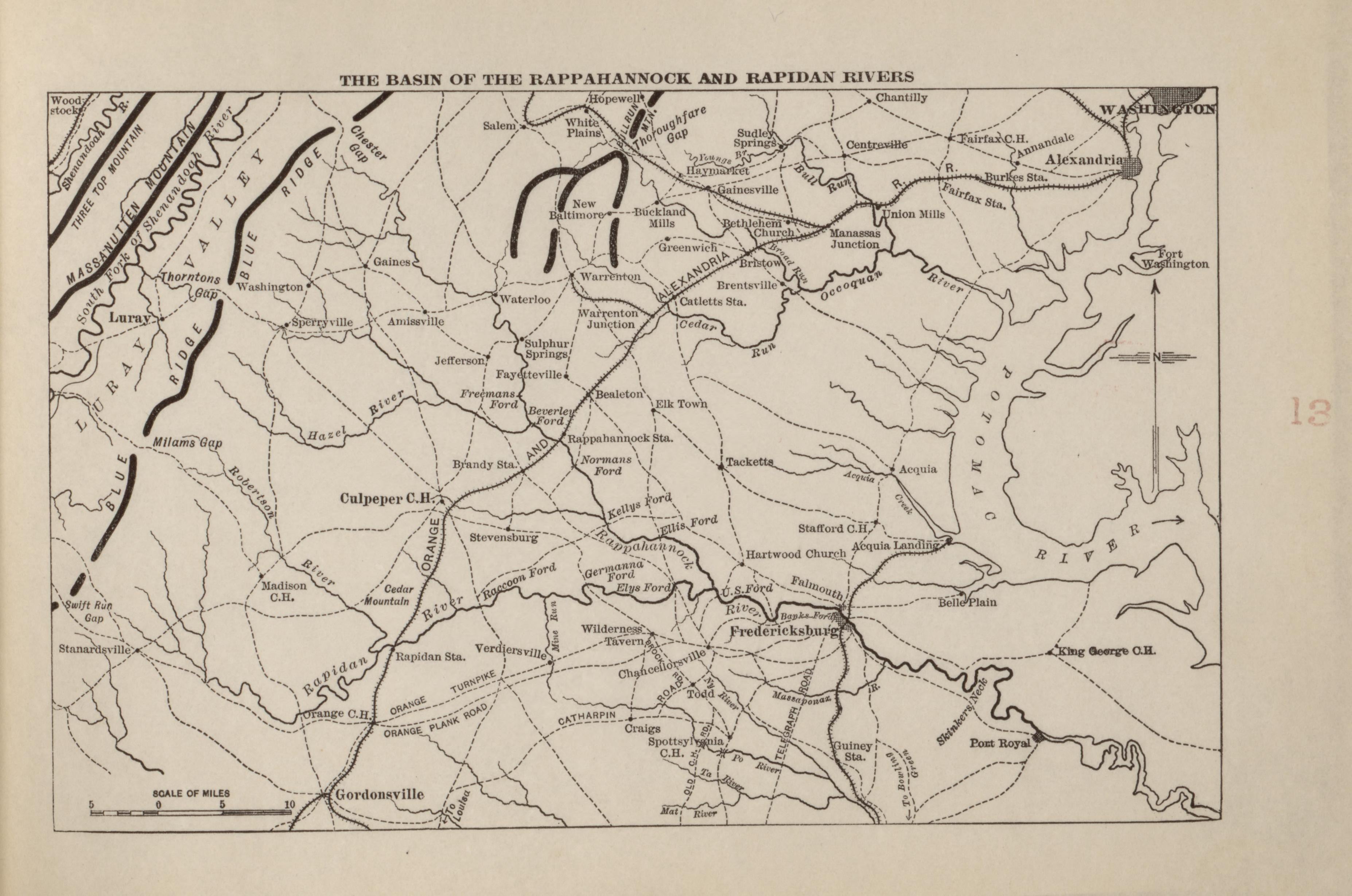 Rappahannock and Rapidan Rivers from Campaigns of the American Civil War--atlas 1914 by Relic Map Company