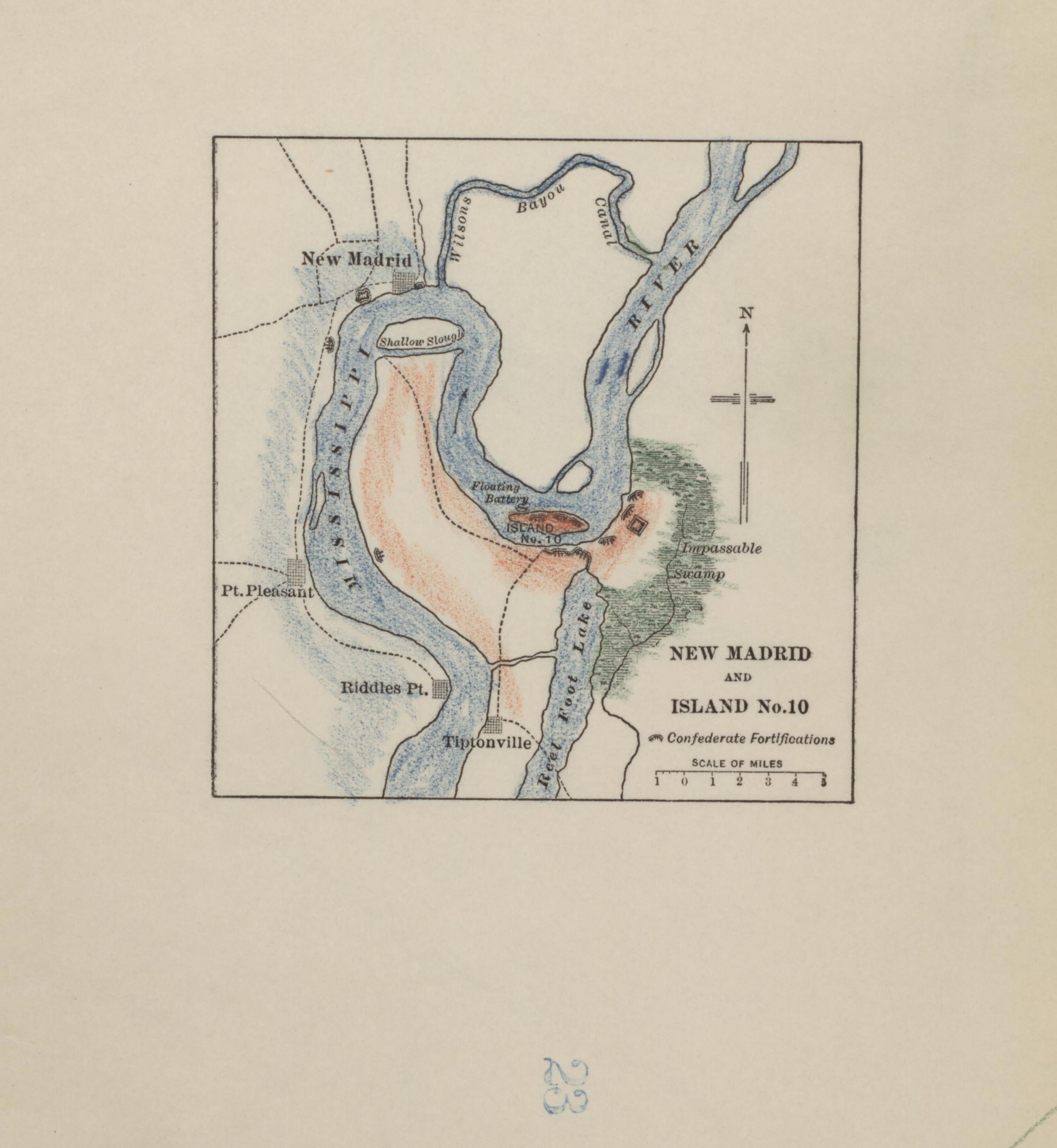 New Madrid and Island No. 10 from Campaigns of the American Civil War--atlas 1914 by Relic Map Company