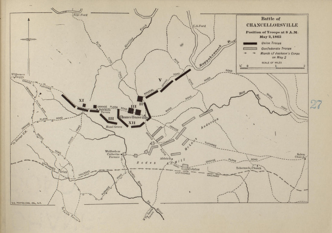 Battle of Chancellorsville, May 2, 1863 from Campaigns of the American Civil War--atlas 1914 by Relic Map Company