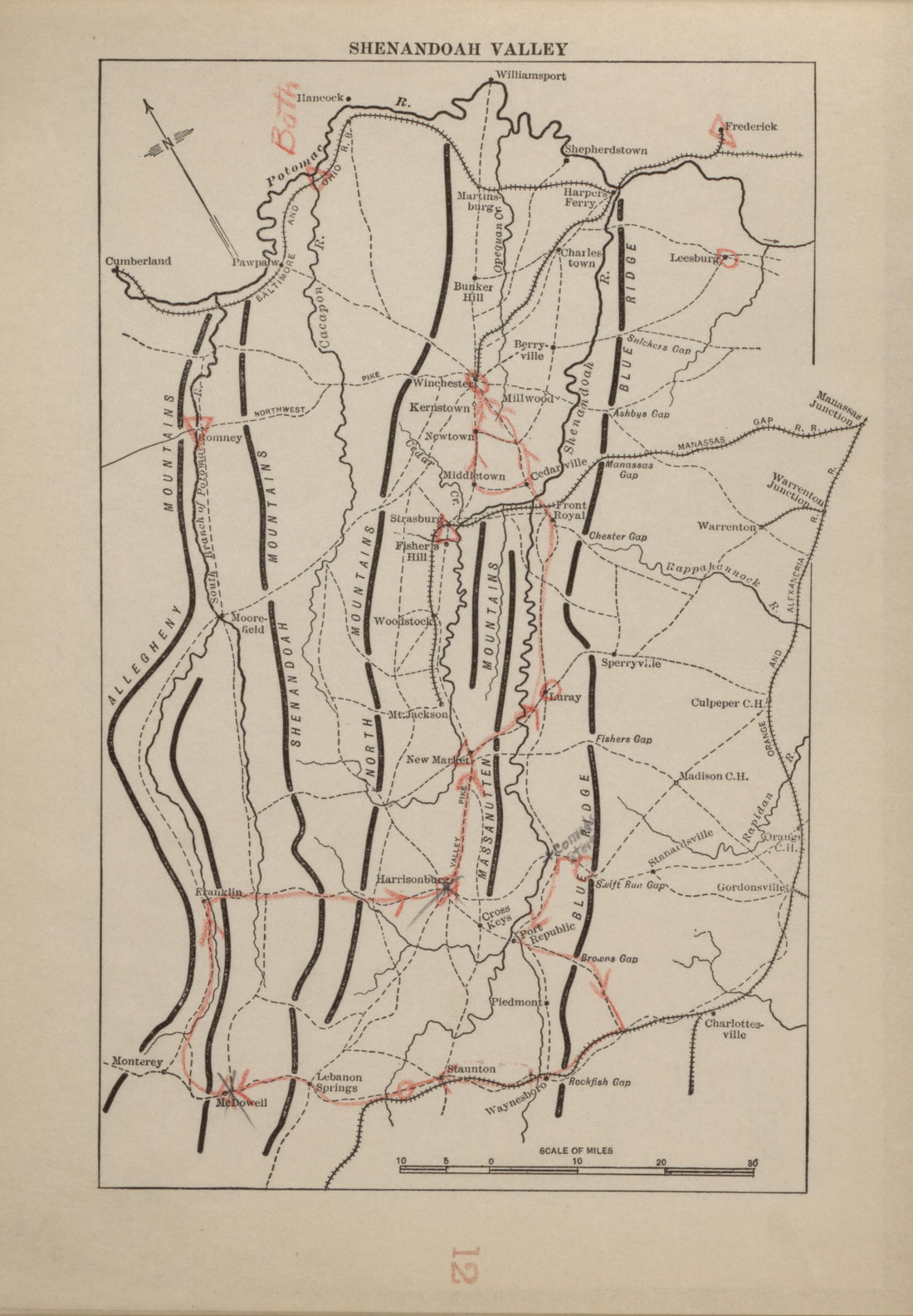 Shenandoah Valley from Campaigns of the American Civil War--atlas 1914 by Relic Map Company
