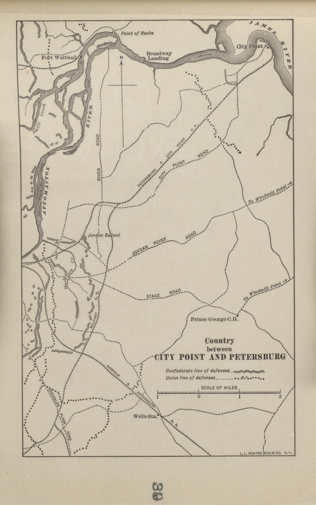 Country Between City Point and Petersburg from Campaigns of the American Civil War--atlas 1914 by Relic Map Company