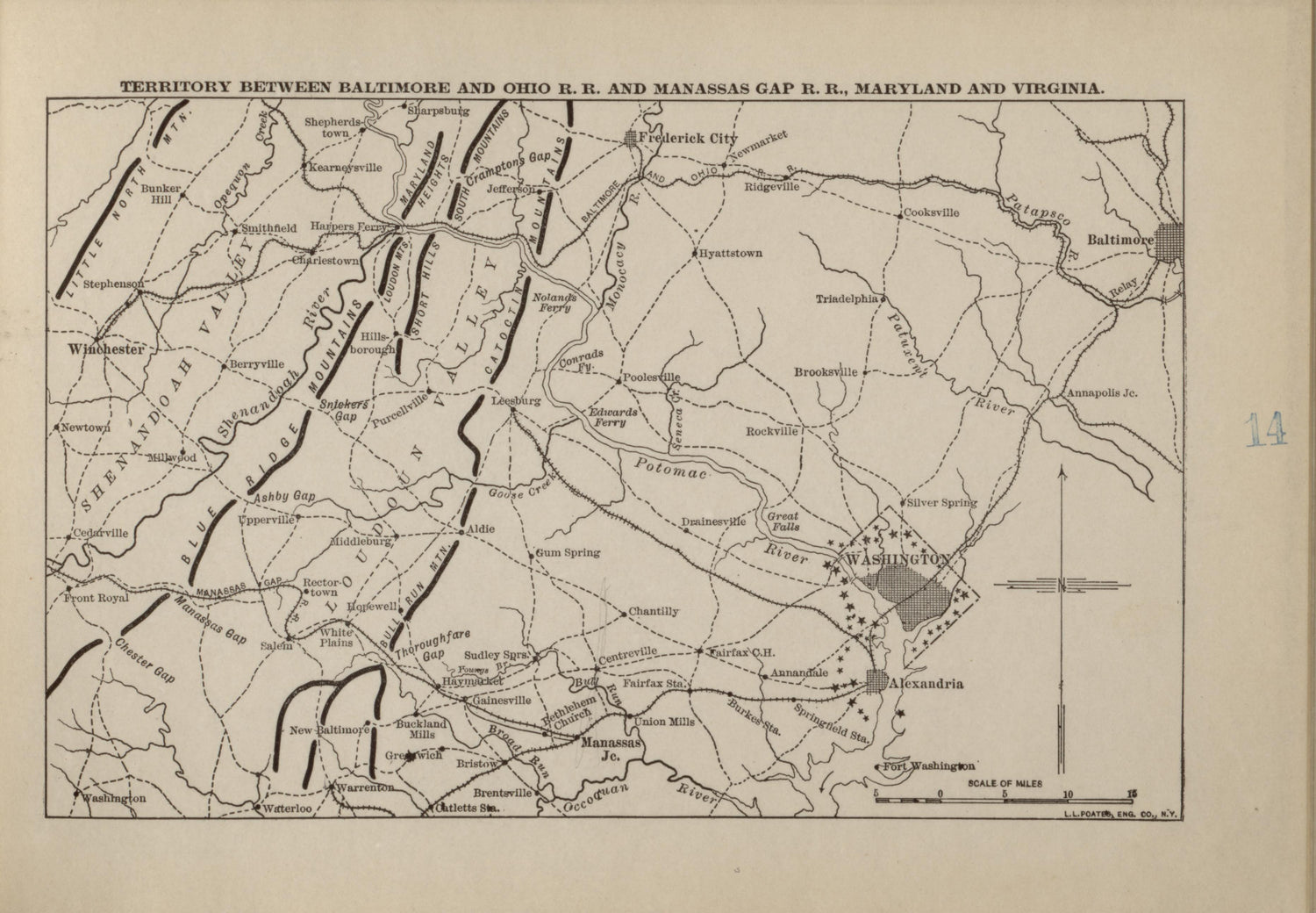 Baltimore and Ohio Railroad and Manassas Gap Railroad, Maryland and Virginia from Campaigns of the American Civil War--atlas 1914 by Relic Map Company