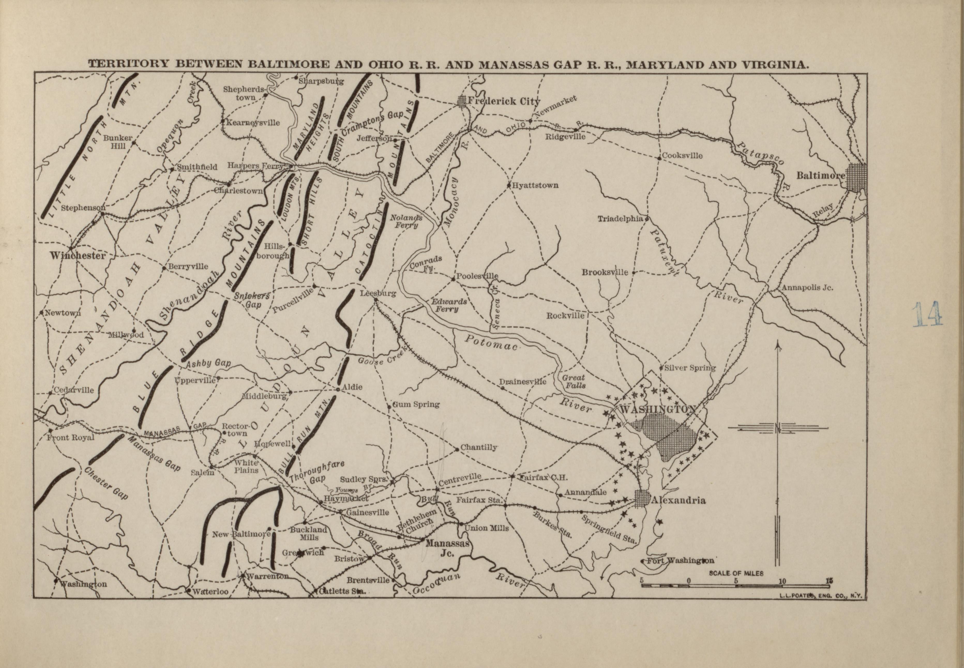 Baltimore and Ohio Railroad and Manassas Gap Railroad, Maryland and Virginia from Campaigns of the American Civil War--atlas 1914 by Relic Map Company