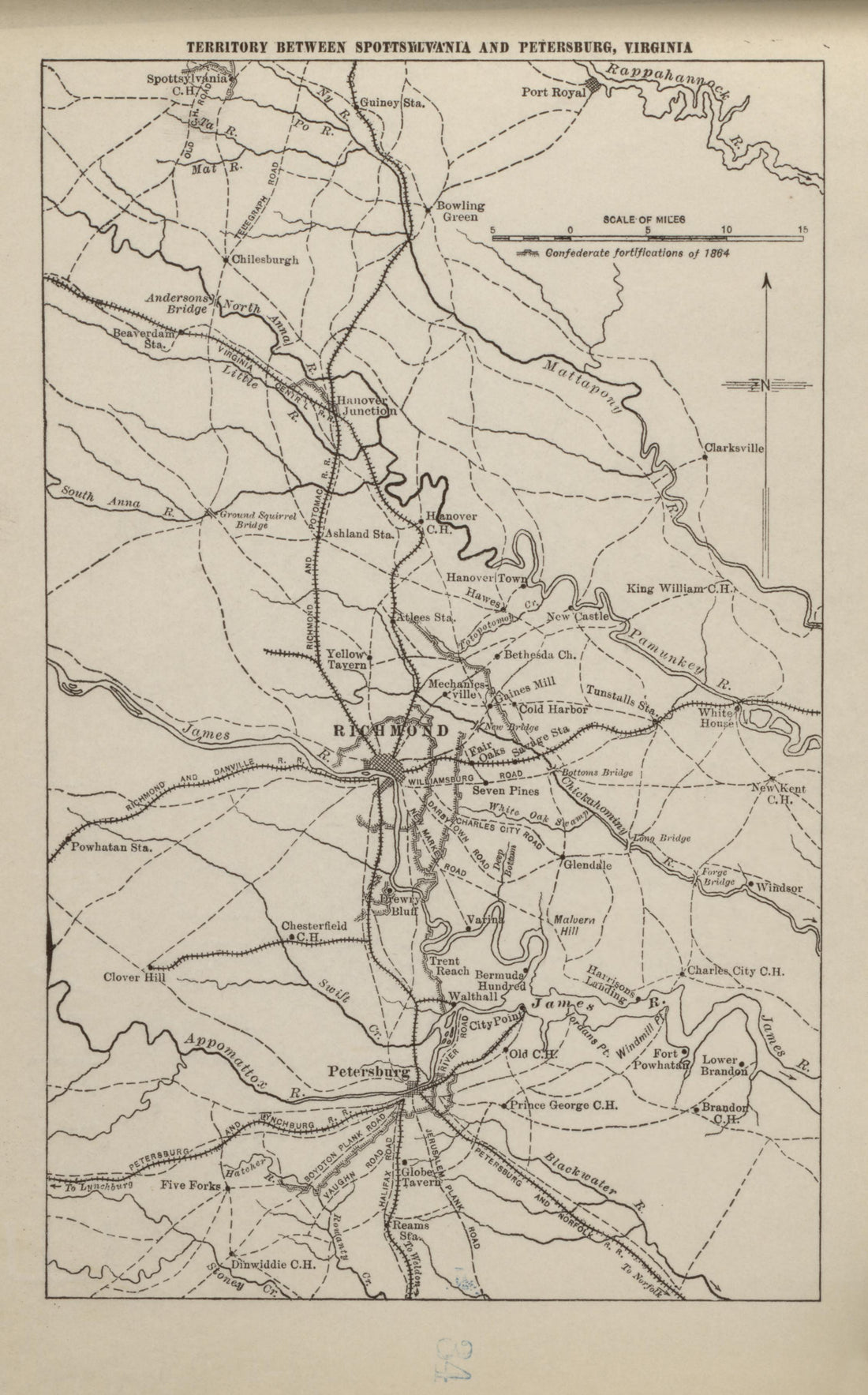 Territory Between Spotsylvania and Petersburg, Virginia from Campaigns of the American Civil War--atlas 1914 by Relic Map Company