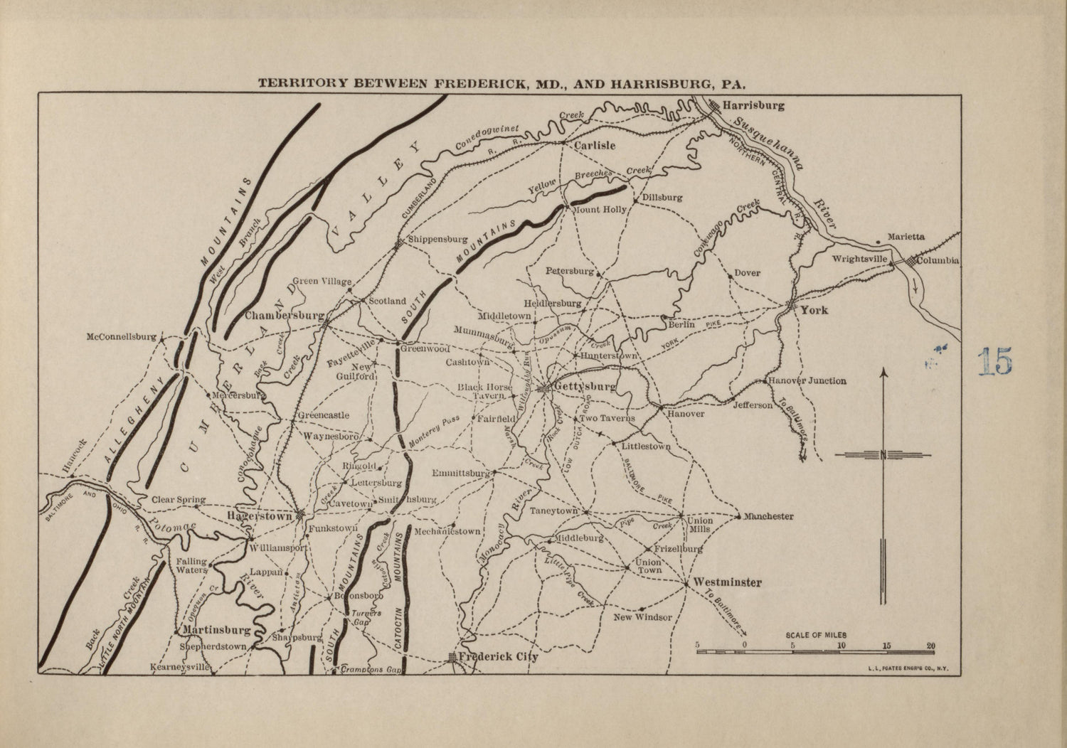 Territory Between Frederick, Md. and Harrisburg, Pa. from Campaigns of the American Civil War--atlas 1914 by Relic Map Company