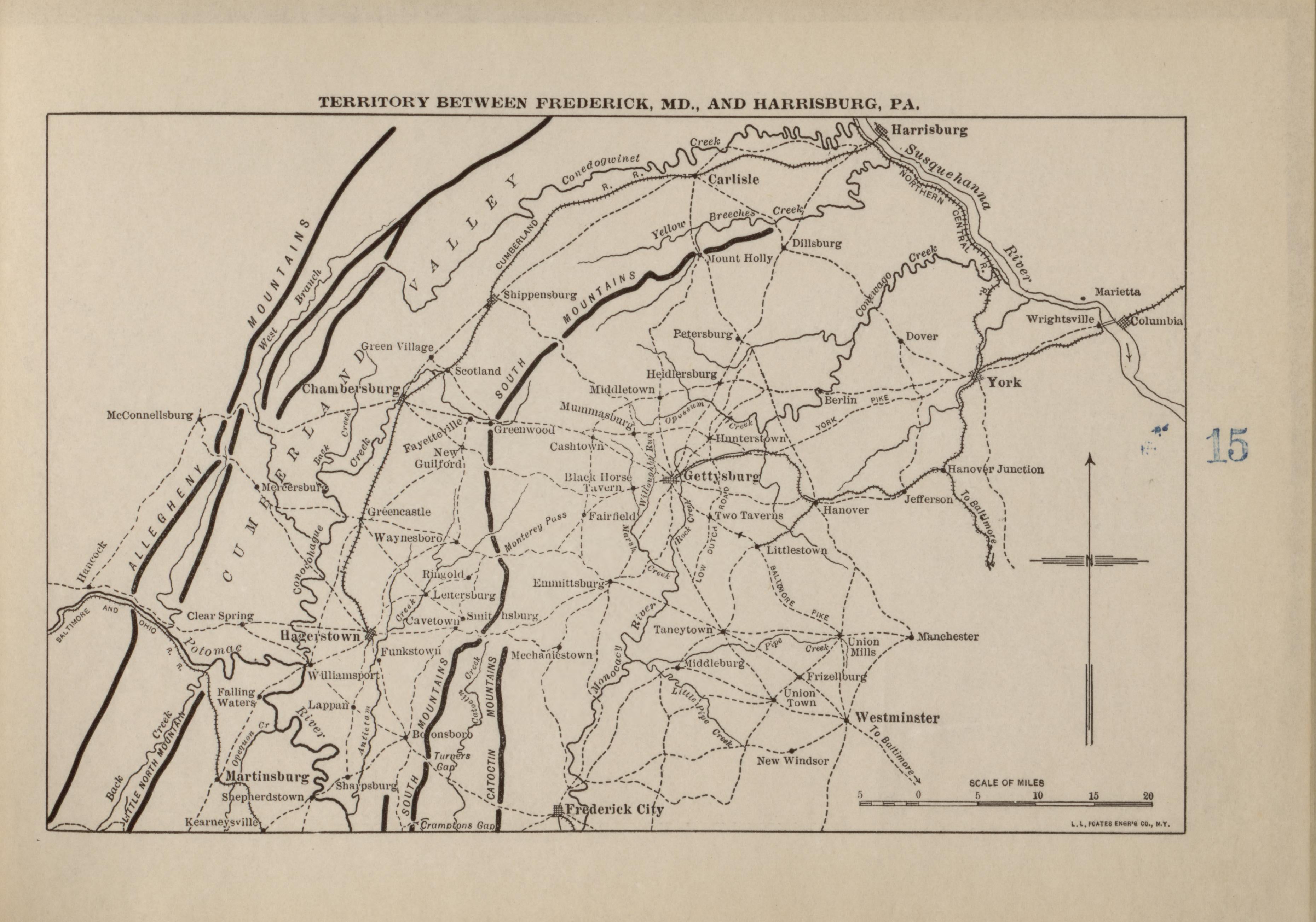 Territory Between Frederick, Md. and Harrisburg, Pa. from Campaigns of the American Civil War--atlas 1914 by Relic Map Company