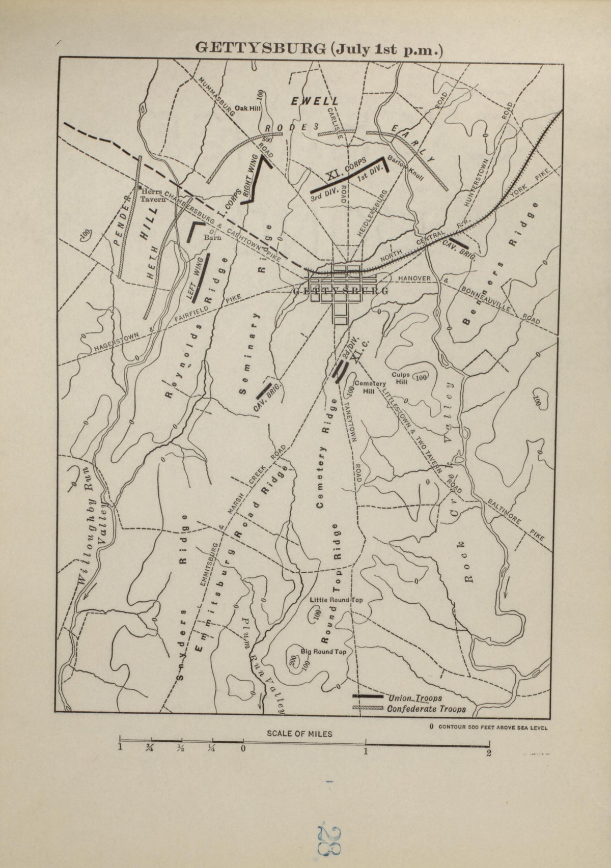 Gettysburg (July 1st P.m.) from Campaigns of the American Civil War--atlas 1914 by Relic Map Company