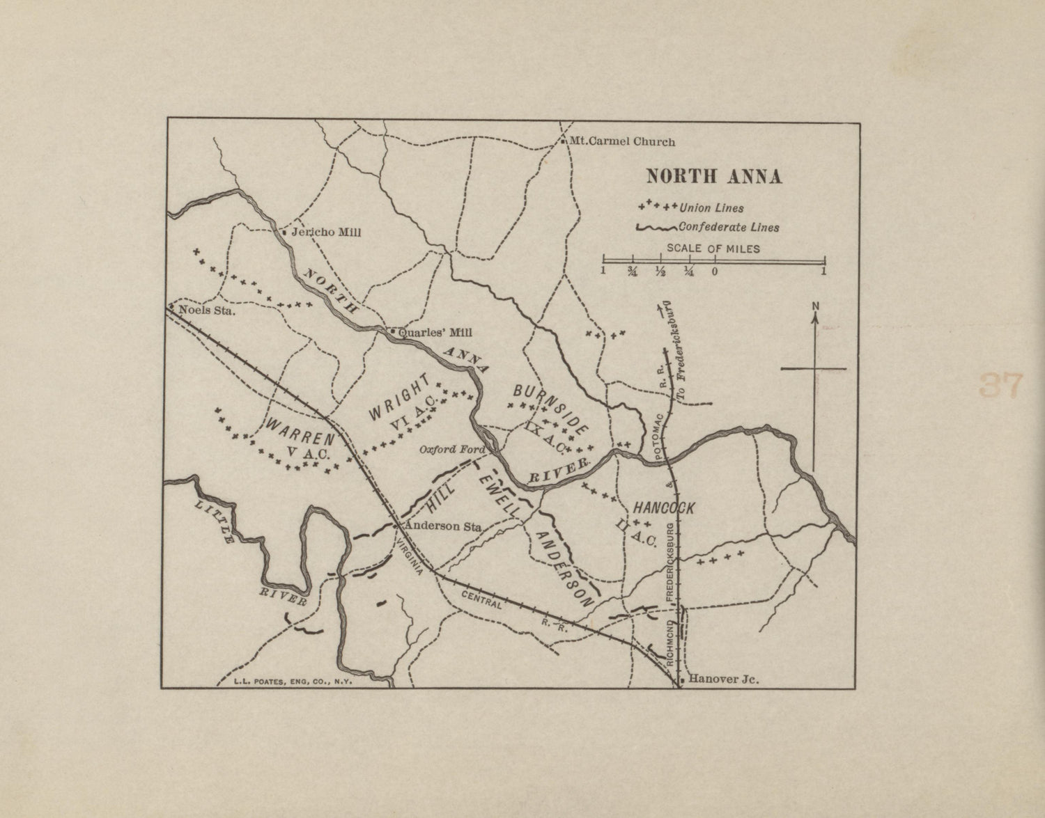 North Anna from Campaigns of the American Civil War--atlas 1914 by Relic Map Company