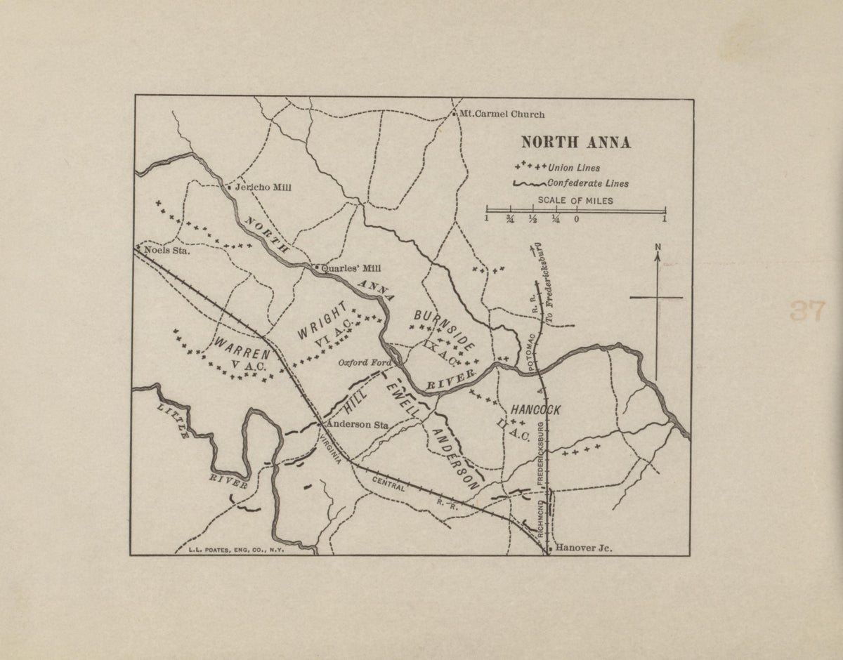 North Anna from Campaigns of the American Civil War--atlas 1914 by Relic Map Company