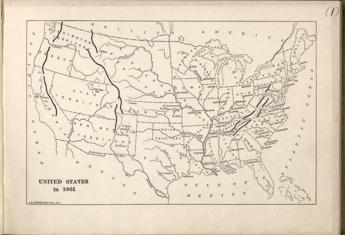 United States In 1861 from Campaigns of the American Civil War--atlas 1914 by Relic Map Company